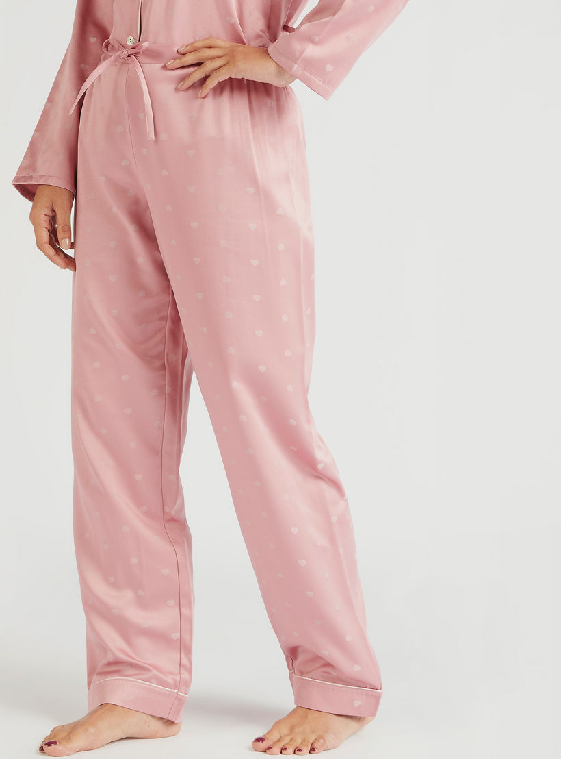 All-Over Heart Print Belted Shirt and Full Length Pyjama Set-women-clothing-nightwear-pyjamas-longsets-image-5