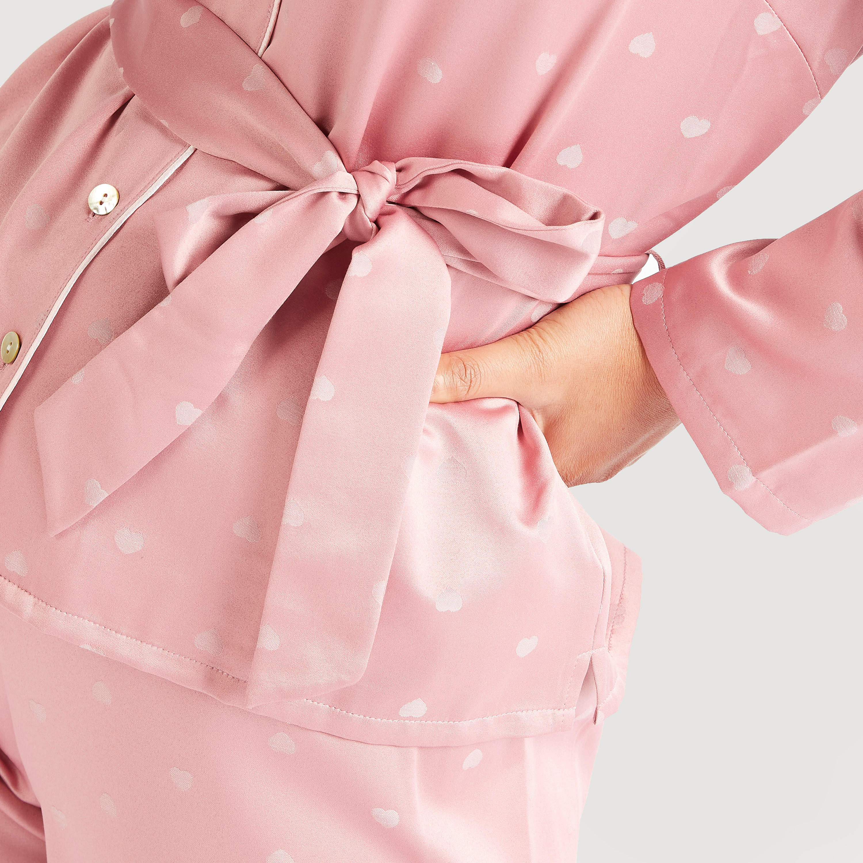 All-Over Heart Print Belted Shirt and Full Length Pyjama Set-women-clothing-nightwear-pyjamas-longsets-image-7