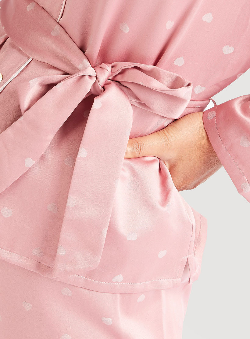 All-Over Heart Print Belted Shirt and Full Length Pyjama Set-women-clothing-nightwear-pyjamas-longsets-image-7