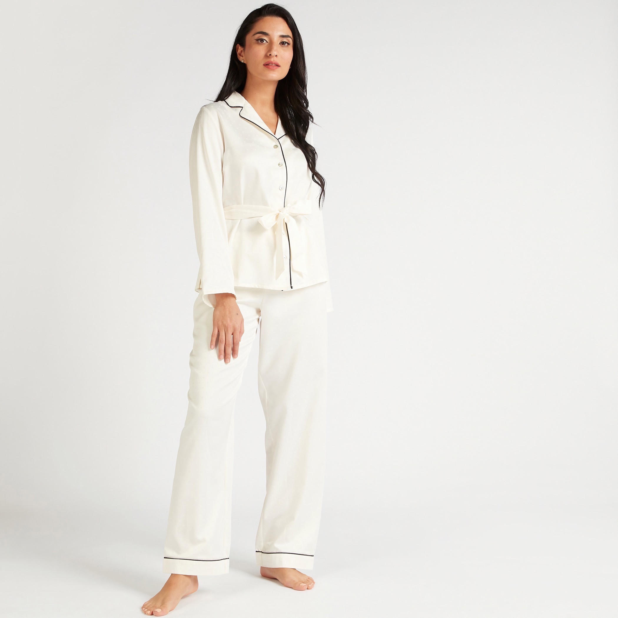 طقم بنطلون بيجاما وقميص منقّ بحزام-women-clothing-nightwear-pyjamas-longsets-image-6