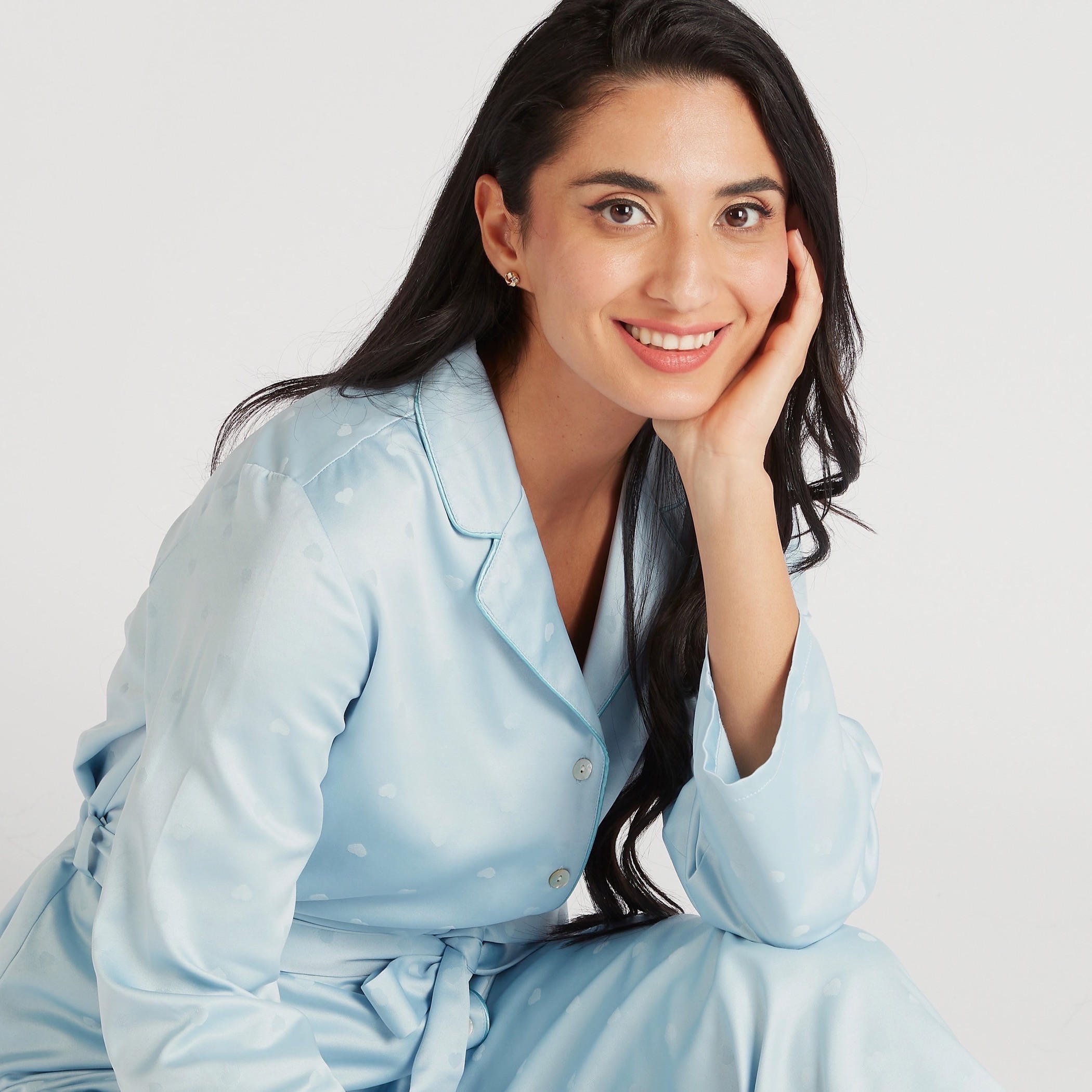طقم بنطلون بيجاما وقميص بحزام وطبعات قلب-women-clothing-nightwear-pyjamas-longsets-image-2