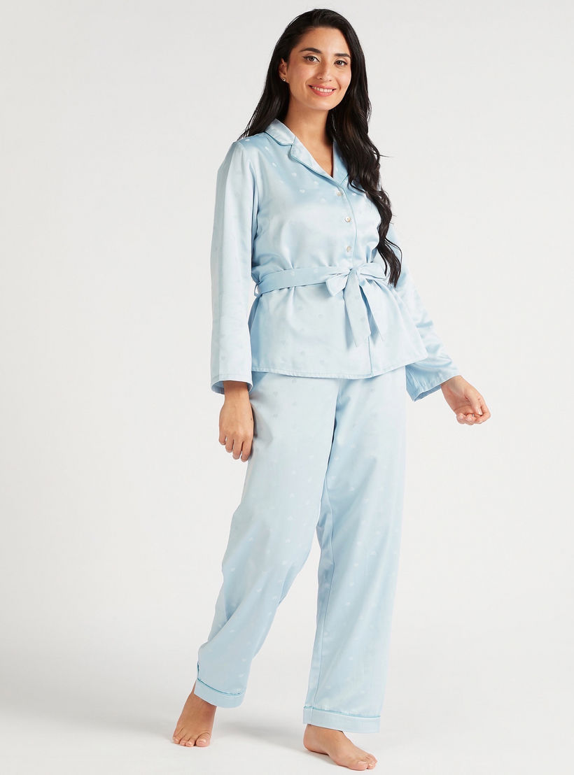 طقم بنطلون بيجاما وقميص بحزام وطبعات قلب-women-clothing-nightwear-pyjamas-longsets-image-3