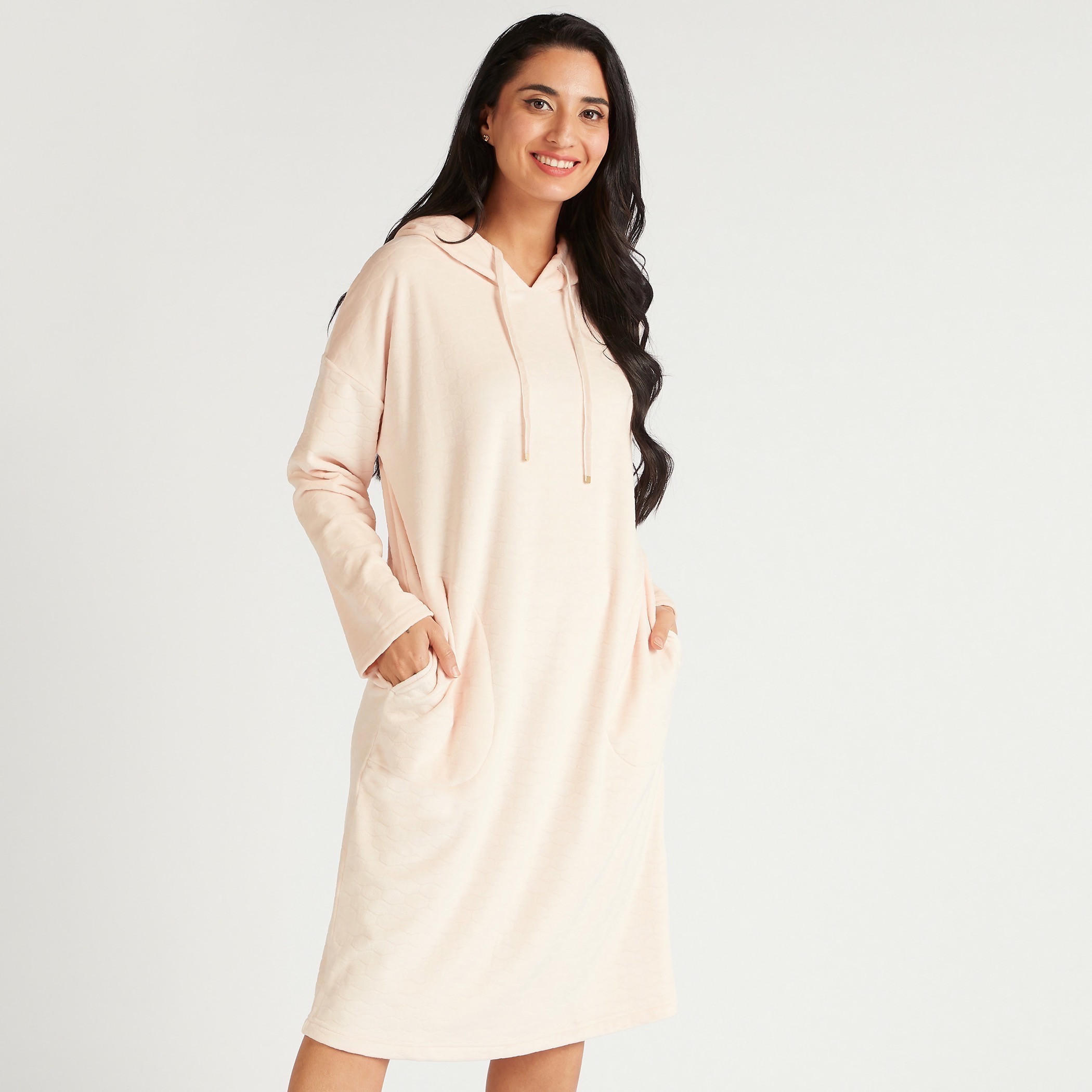 قميص نوم سادة بقبّعة وأكمام طويلة وجيوب-women-clothing-nightwear-nighties-image-1
