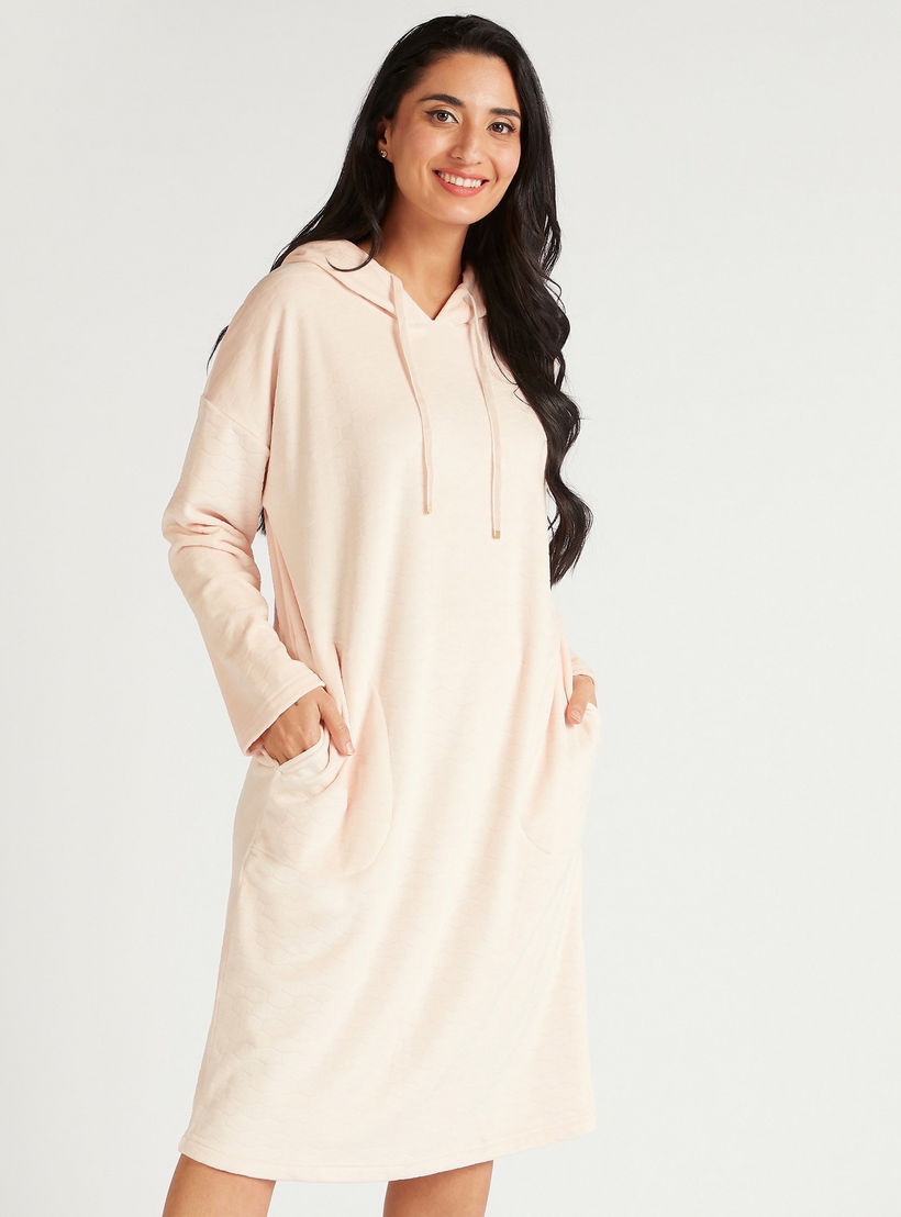 Solid Hooded Sleepshirt with Long Sleeves and Pockets-women-clothing-nightwear-nighties-image-1