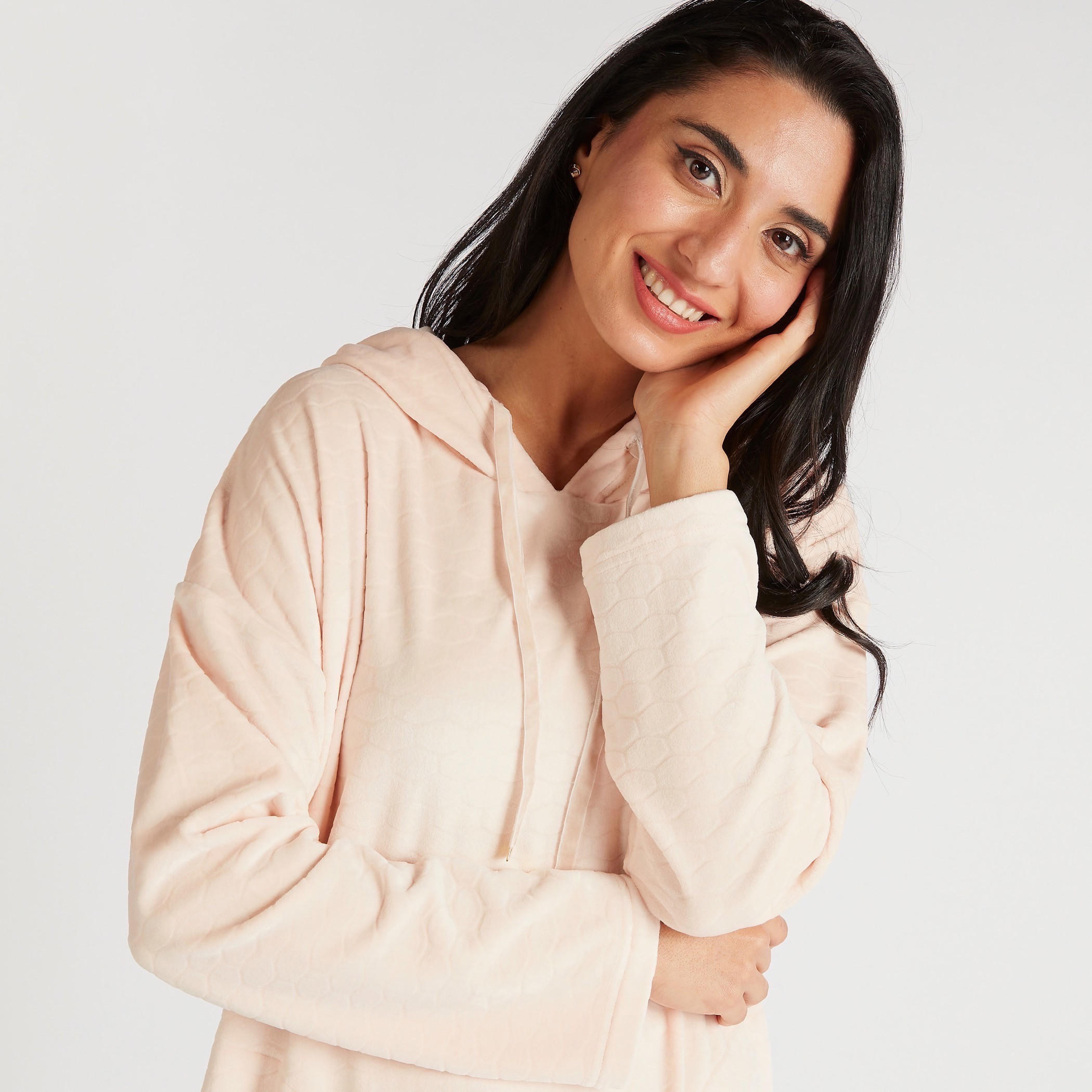 Solid Hooded Sleepshirt with Long Sleeves and Pockets-women-clothing-nightwear-nighties-image-2