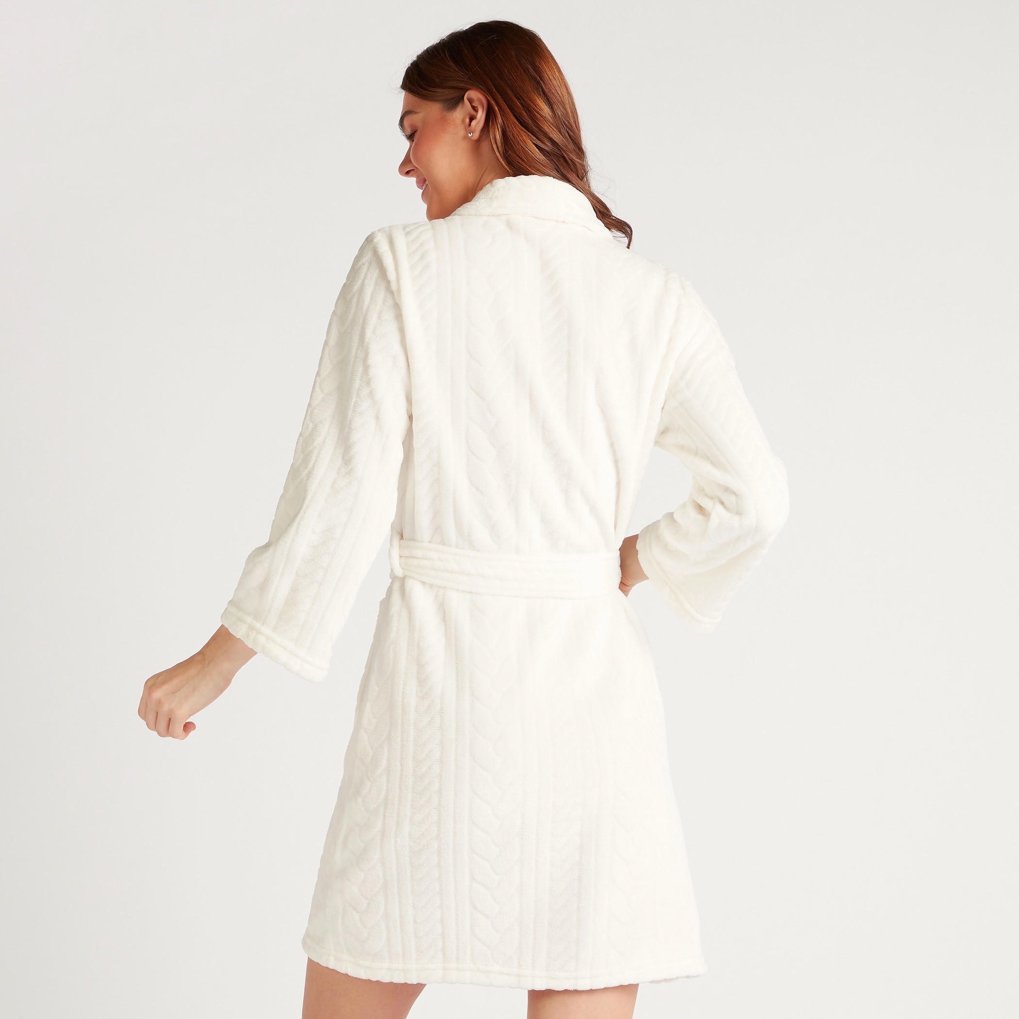 روب نوم بارز الملمس بأكمام 3/4 وحزام-women-clothing-nightwear-robes-image-4