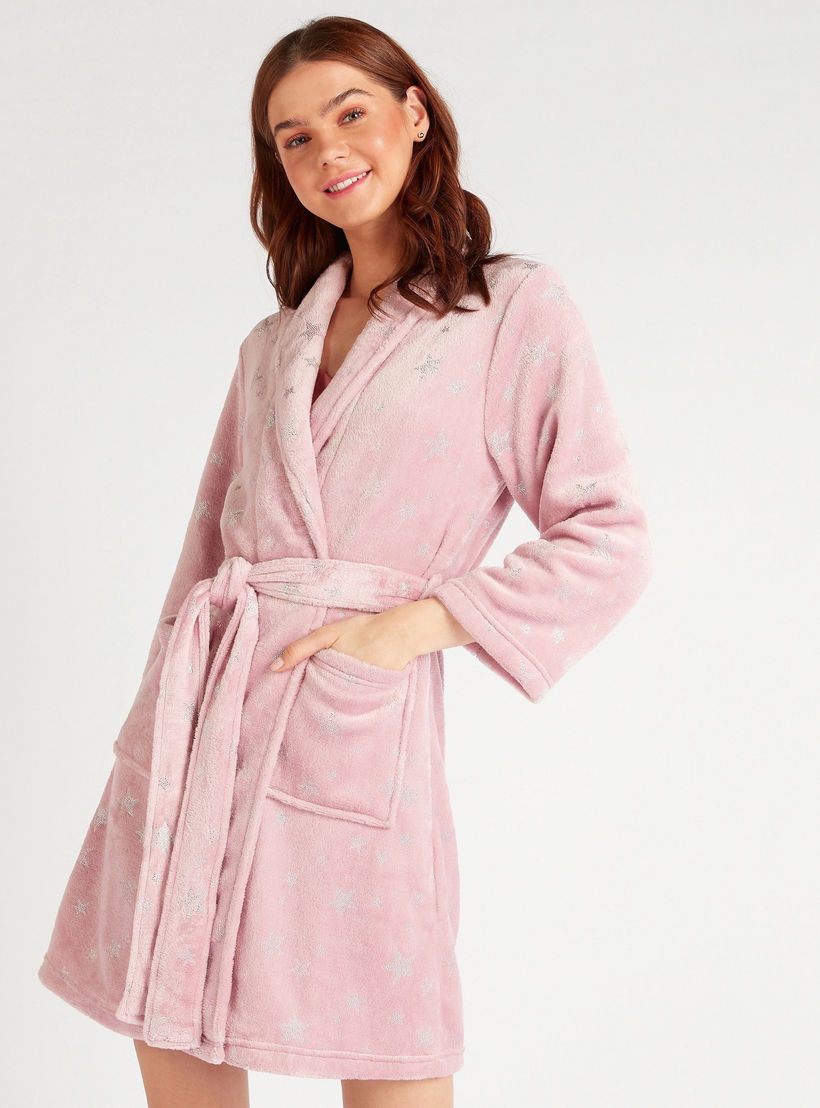 روب ليلي بطبعات نجوم مع حزام وجيوب-women-clothing-nightwear-robes-image-6
