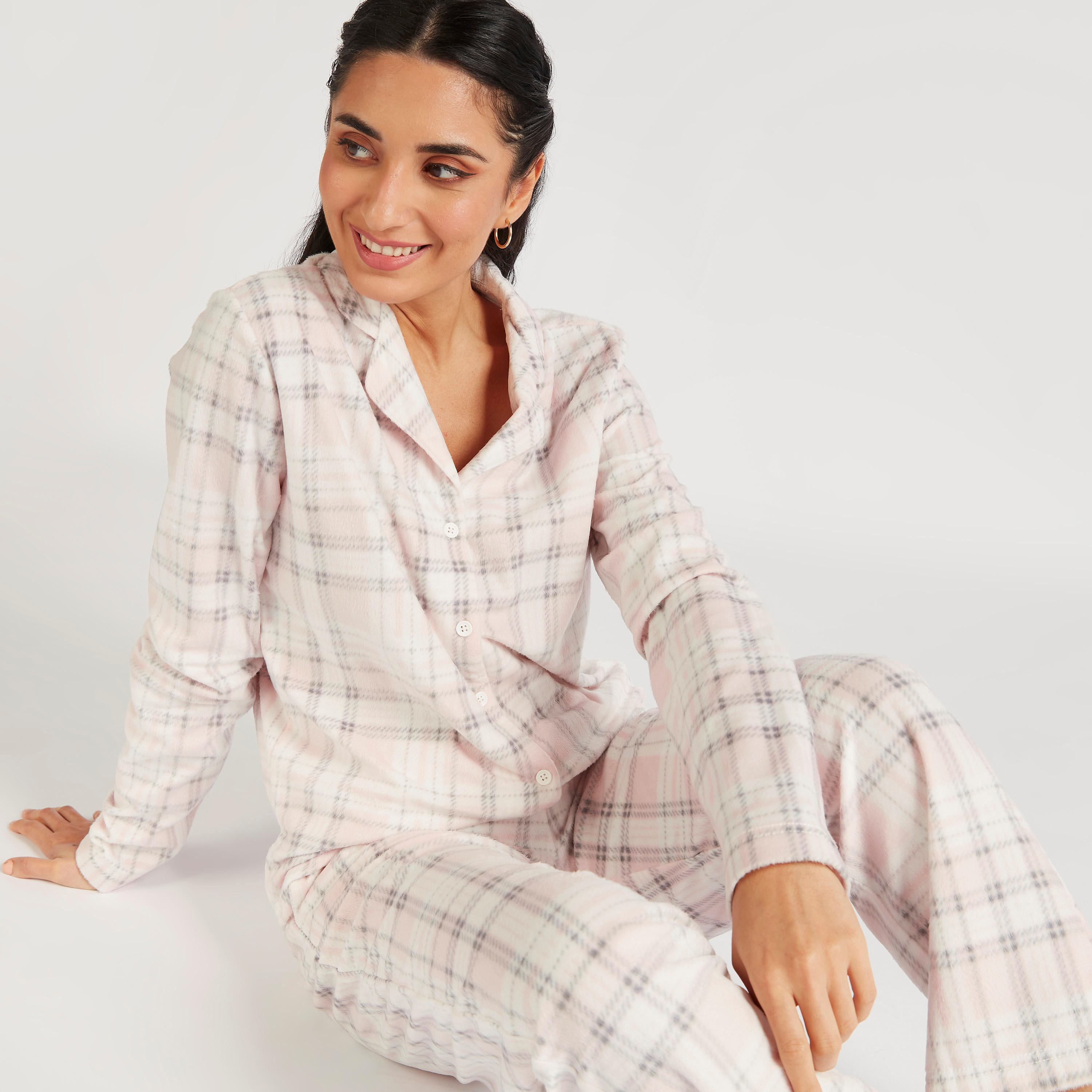 طقم بنطلون بيجاما وقميص نوم كاروهات-women-clothing-nightwear-pyjamas-longsets-image-7