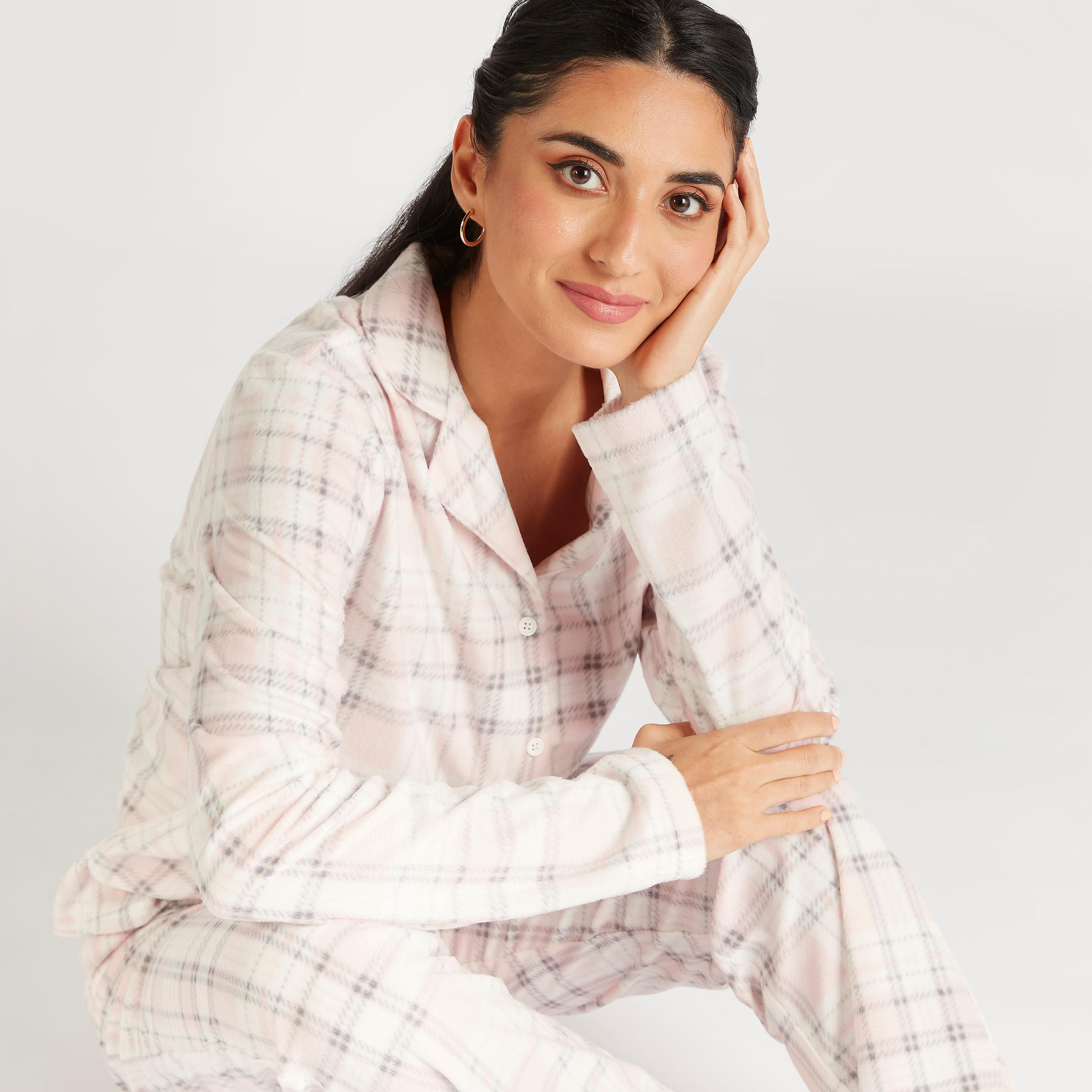 طقم بنطلون بيجاما وقميص نوم كاروهات-women-clothing-nightwear-pyjamas-longsets-image-5