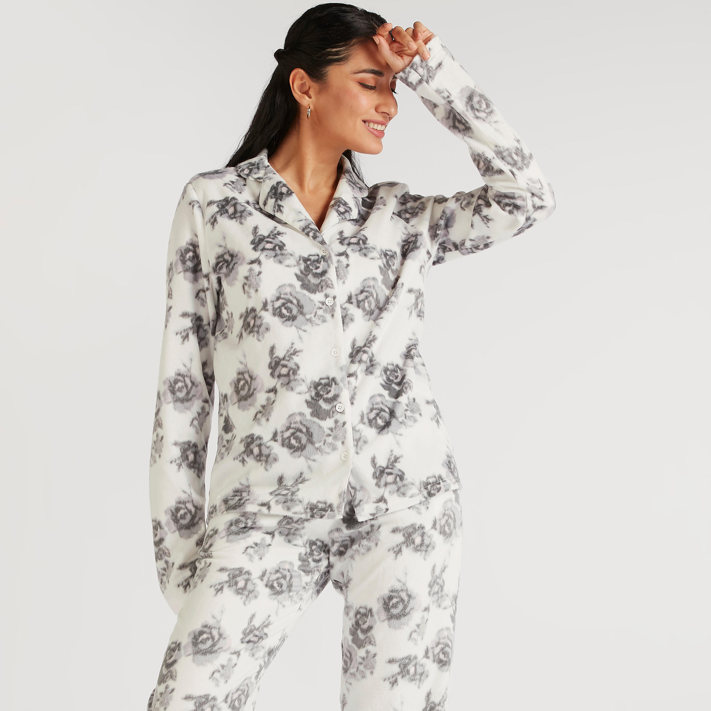 طقم بنطلون بيجاما وقميص نوم بطبعات أزهار-women-clothing-nightwear-pyjamas-longsets-image-1