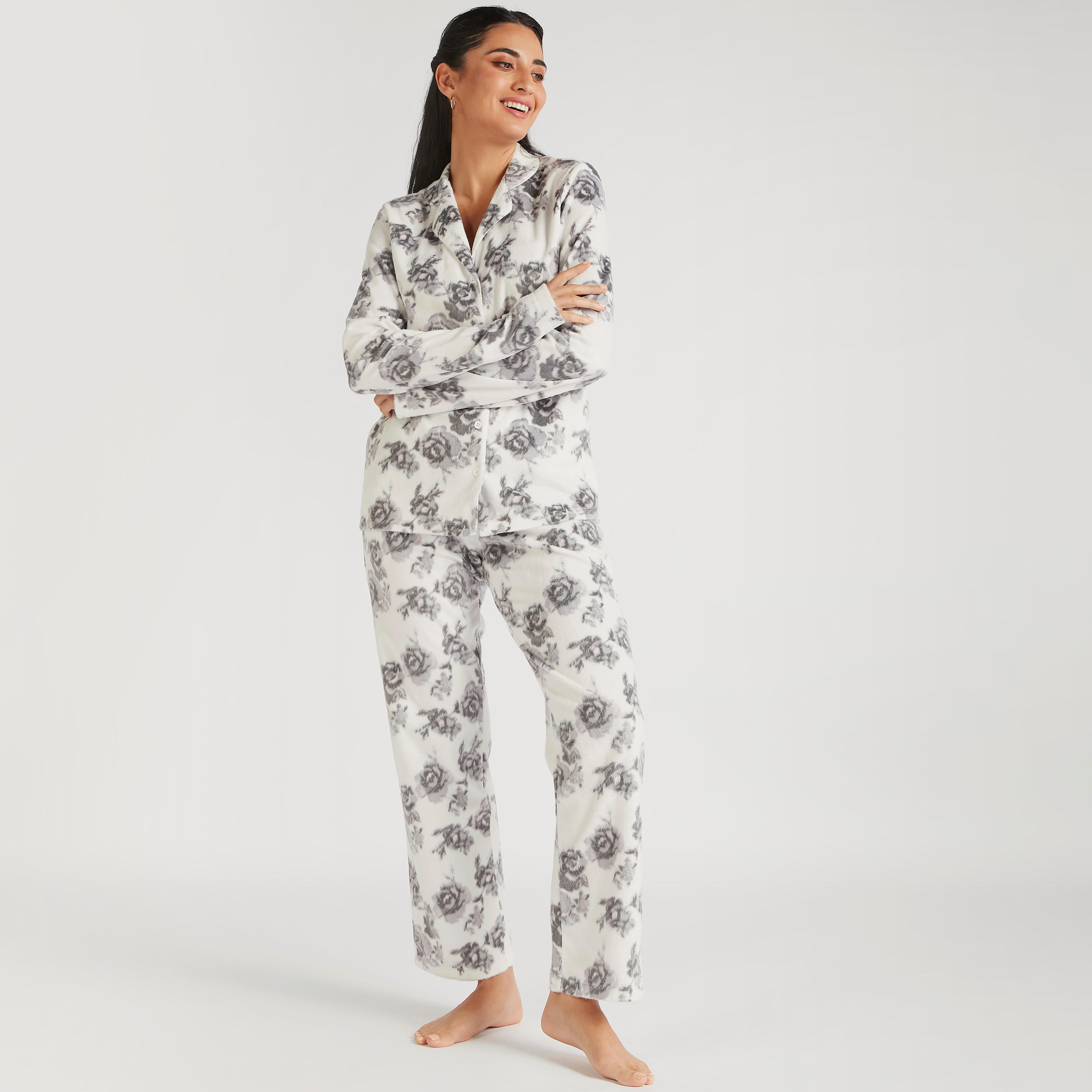 طقم بنطلون بيجاما وقميص نوم بطبعات أزهار-women-clothing-nightwear-pyjamas-longsets-image-2