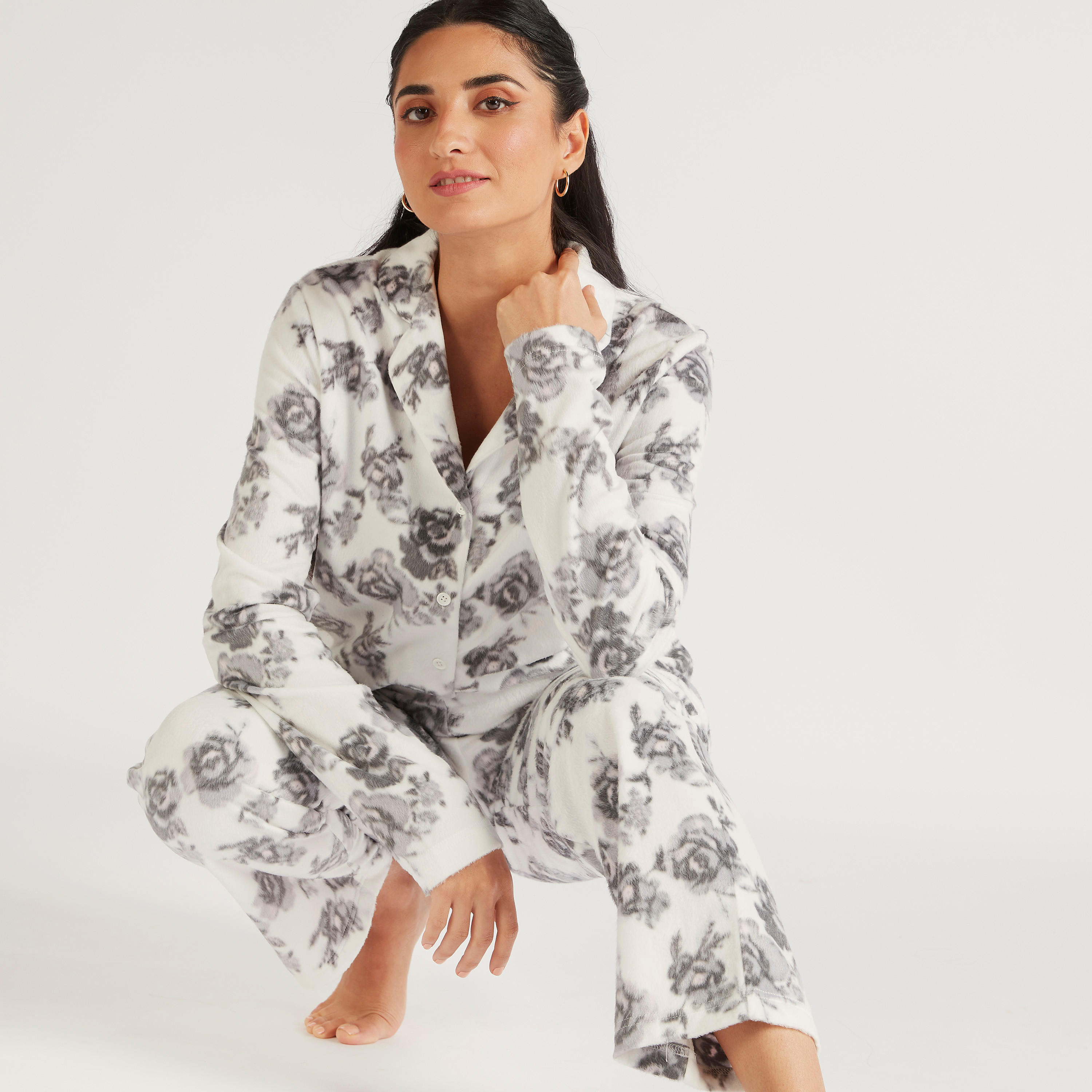 طقم بنطلون بيجاما وقميص نوم بطبعات أزهار-women-clothing-nightwear-pyjamas-longsets-image-3