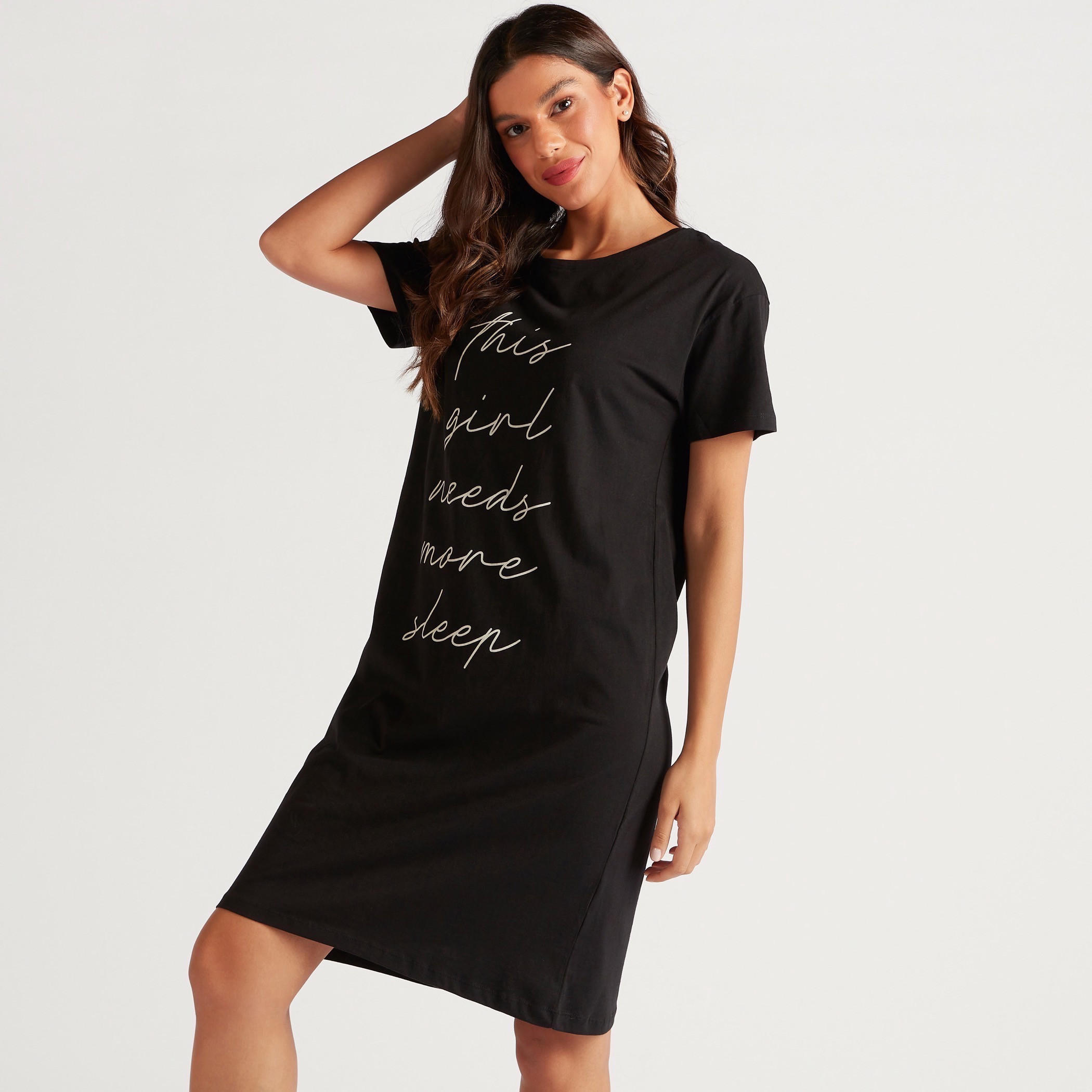 قميص نوم بياقة مستديرة وأكمام قصيرة وطبعات-women-clothing-nightwear-nighties-image-1
