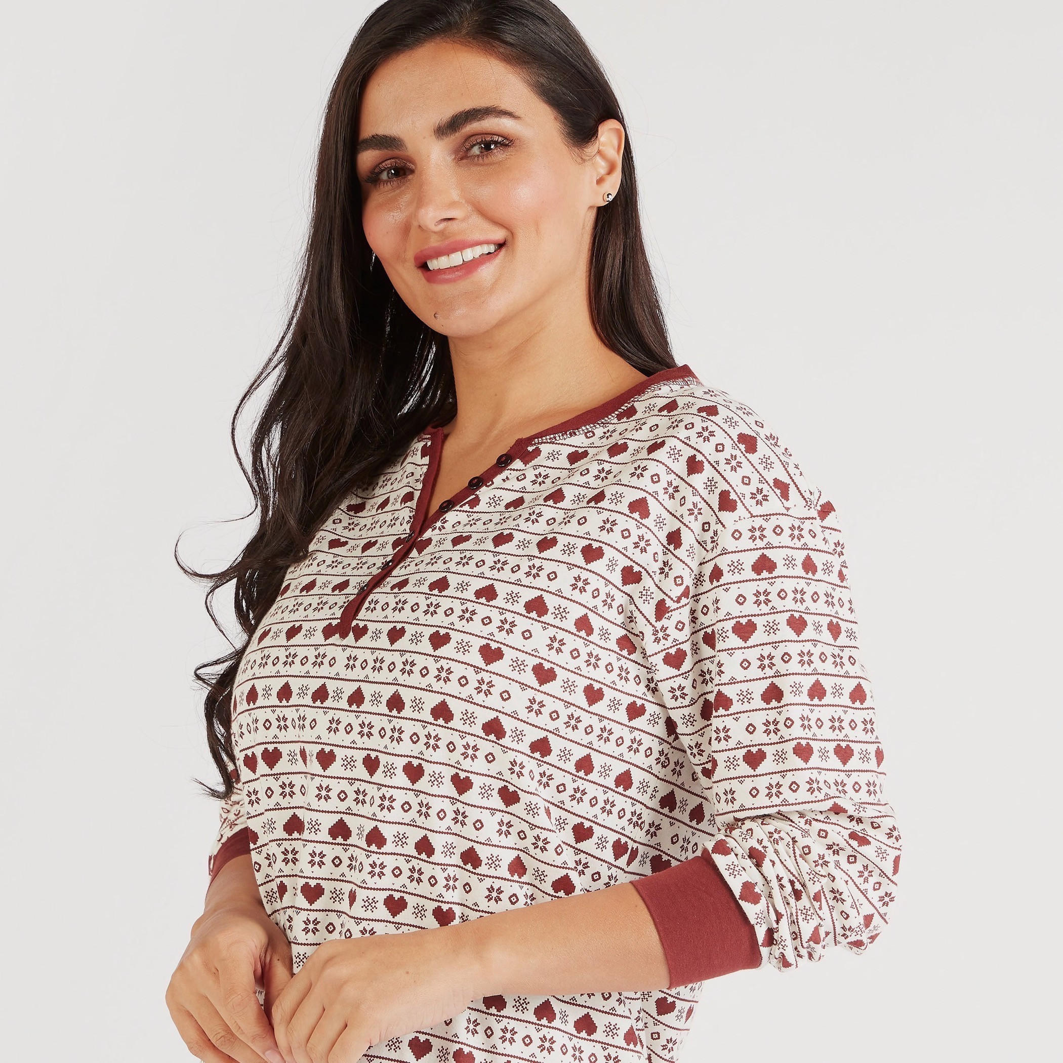 قميص نوم بياقة هينلي وأكمام طويلة وطبعات-women-clothing-nightwear-nighties-image-3