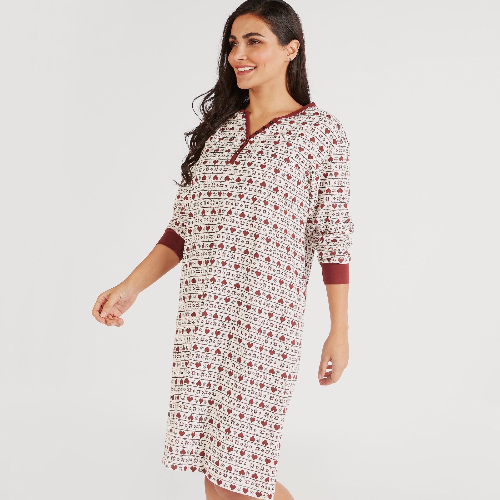 قميص نوم بياقة هينلي وأكمام طويلة وطبعات-women-clothing-nightwear-nighties-image-5