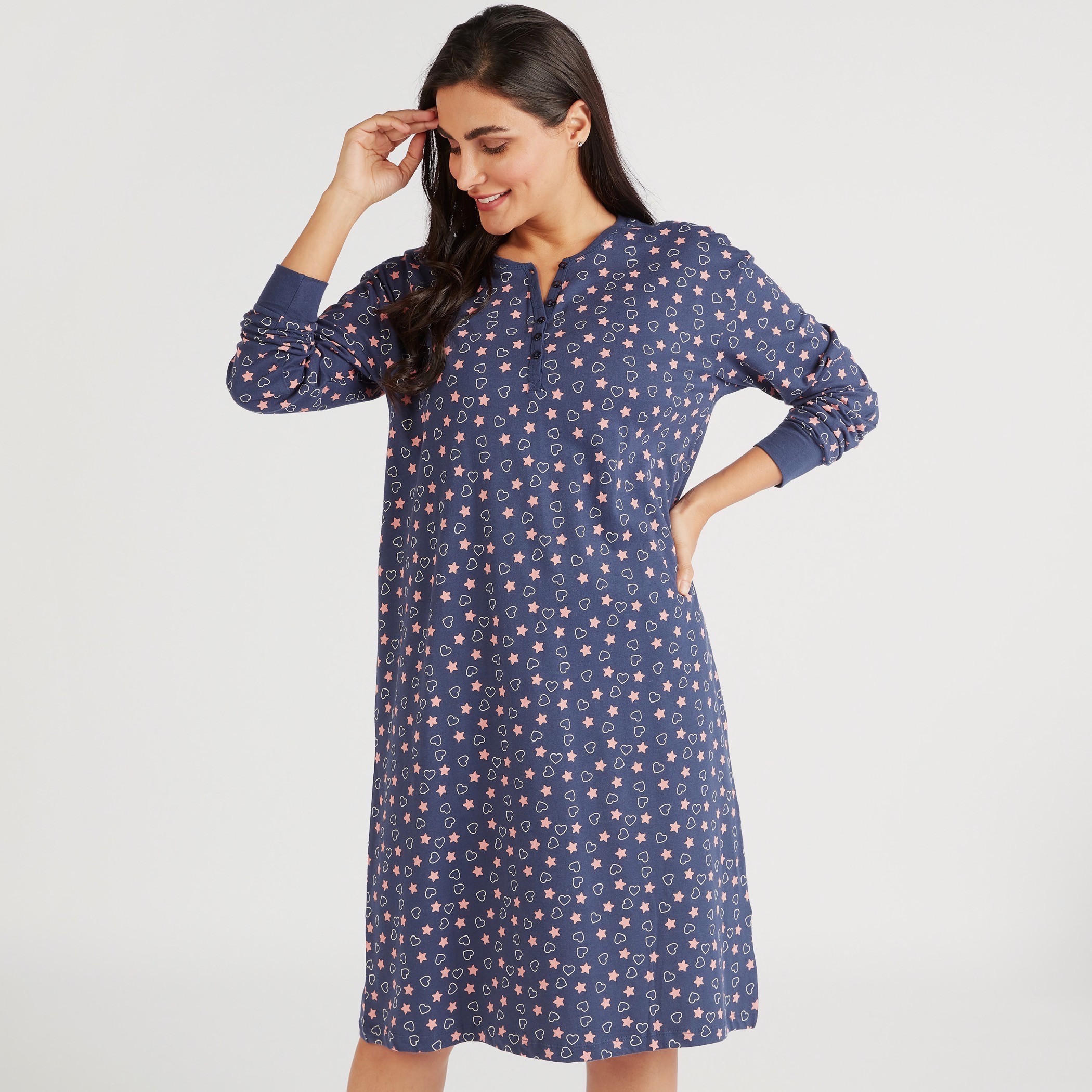 قميص نوم بطبعات وقبّعة وأكمام طويلة-women-clothing-nightwear-nighties-image-1