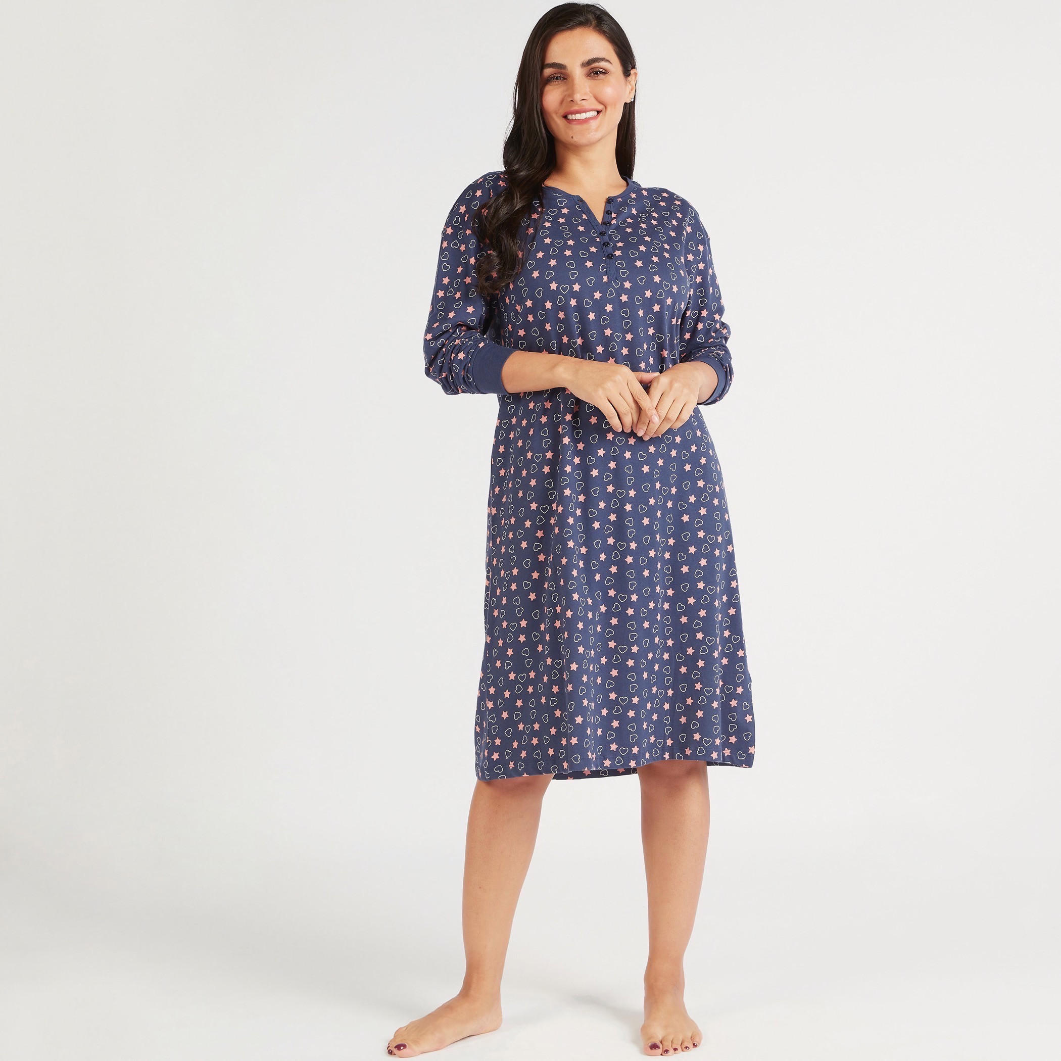 قميص نوم بطبعات وقبّعة وأكمام طويلة-women-clothing-nightwear-nighties-image-2