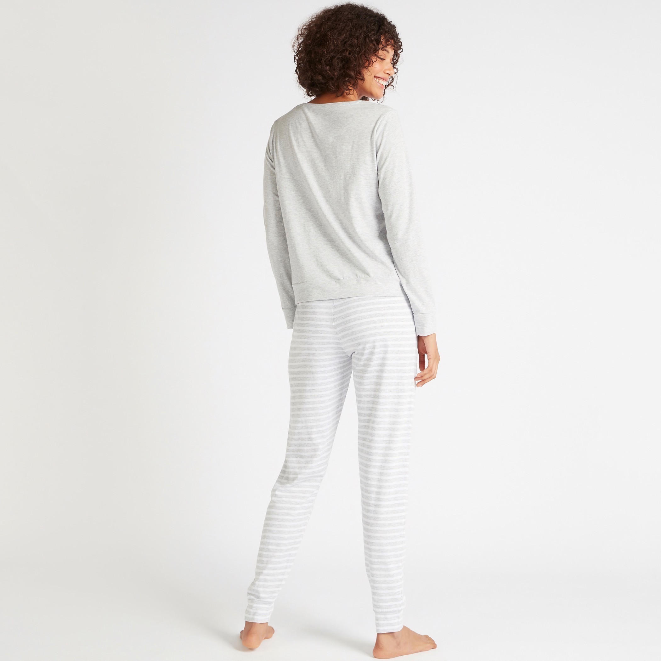 Solid T-shirt and Full Length Striped Pyjama Set-women-clothing-nightwear-pyjamas-longsets-image-3