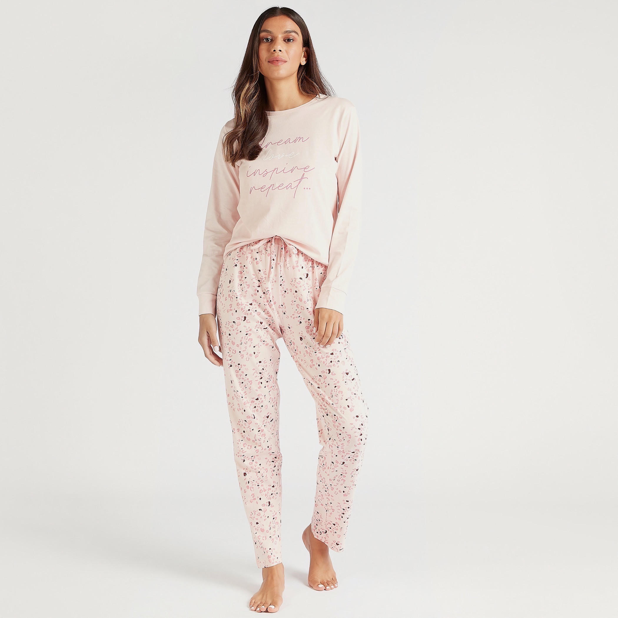 Printed Crew Neck T-shirt and Full Length Pyjama Set-women-clothing-nightwear-pyjamas-longsets-image-1
