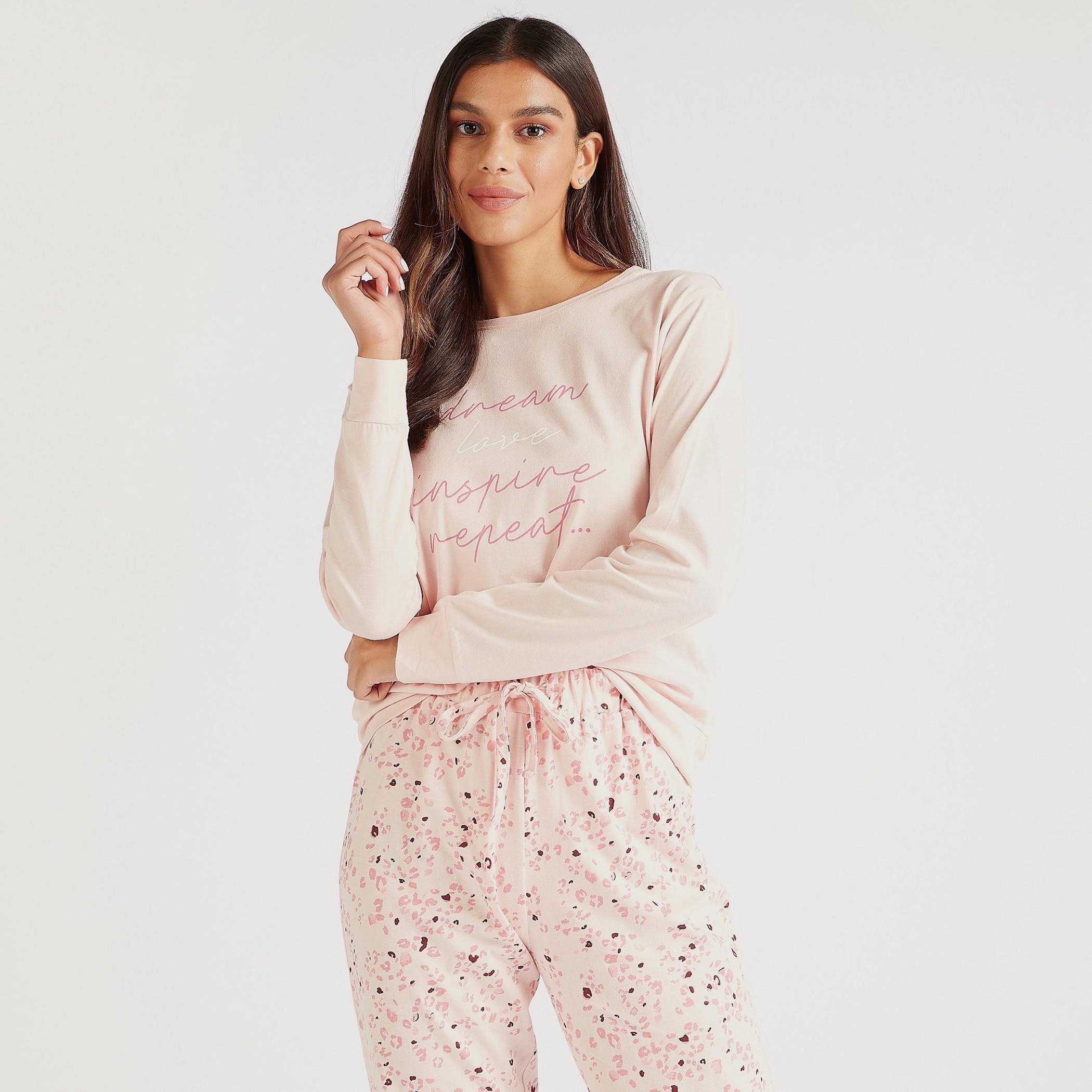 Printed Crew Neck T-shirt and Full Length Pyjama Set-women-clothing-nightwear-pyjamas-longsets-image-2