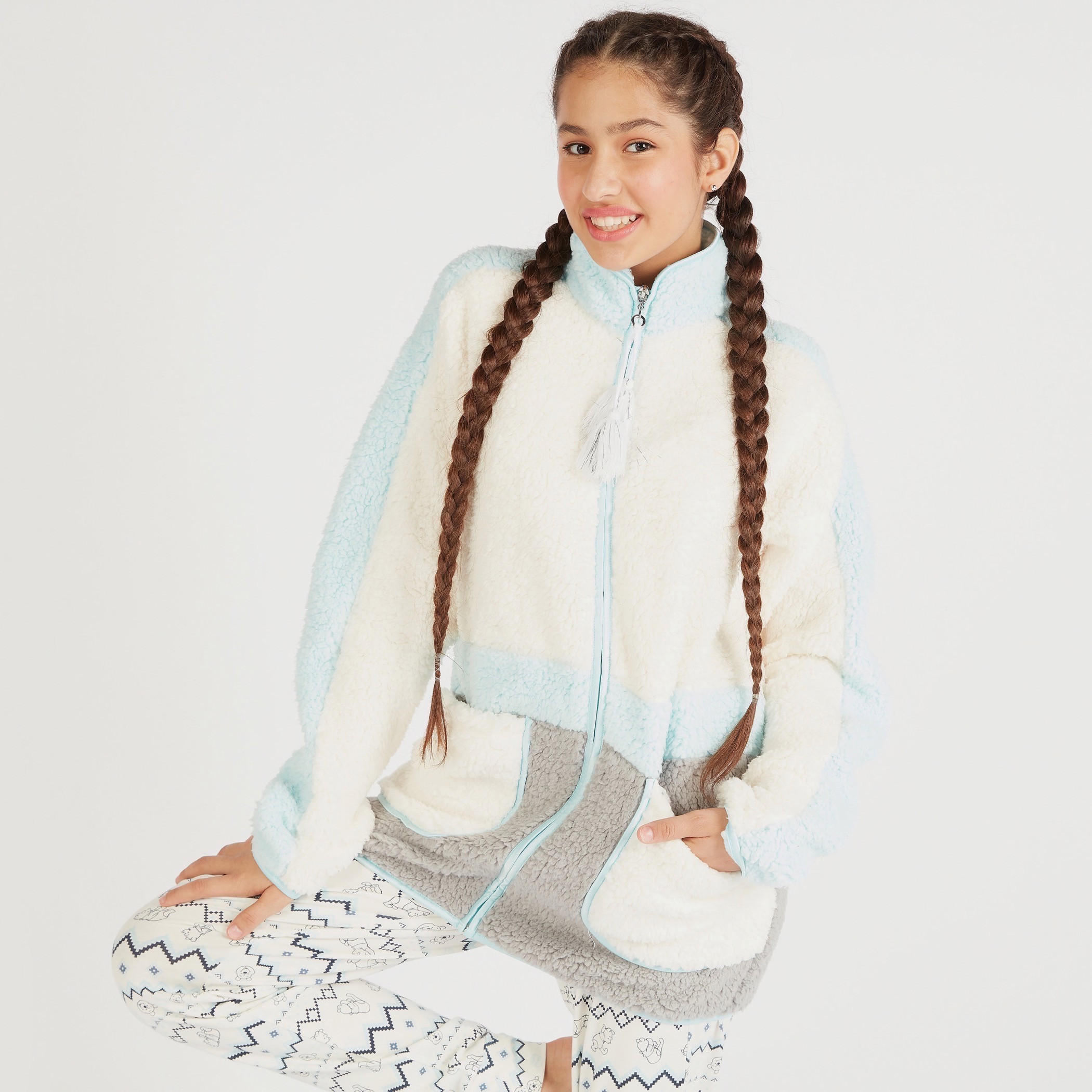 Textured Jacket with Pockets and Zip Closure-women-clothing-nightwear-robes-image-1