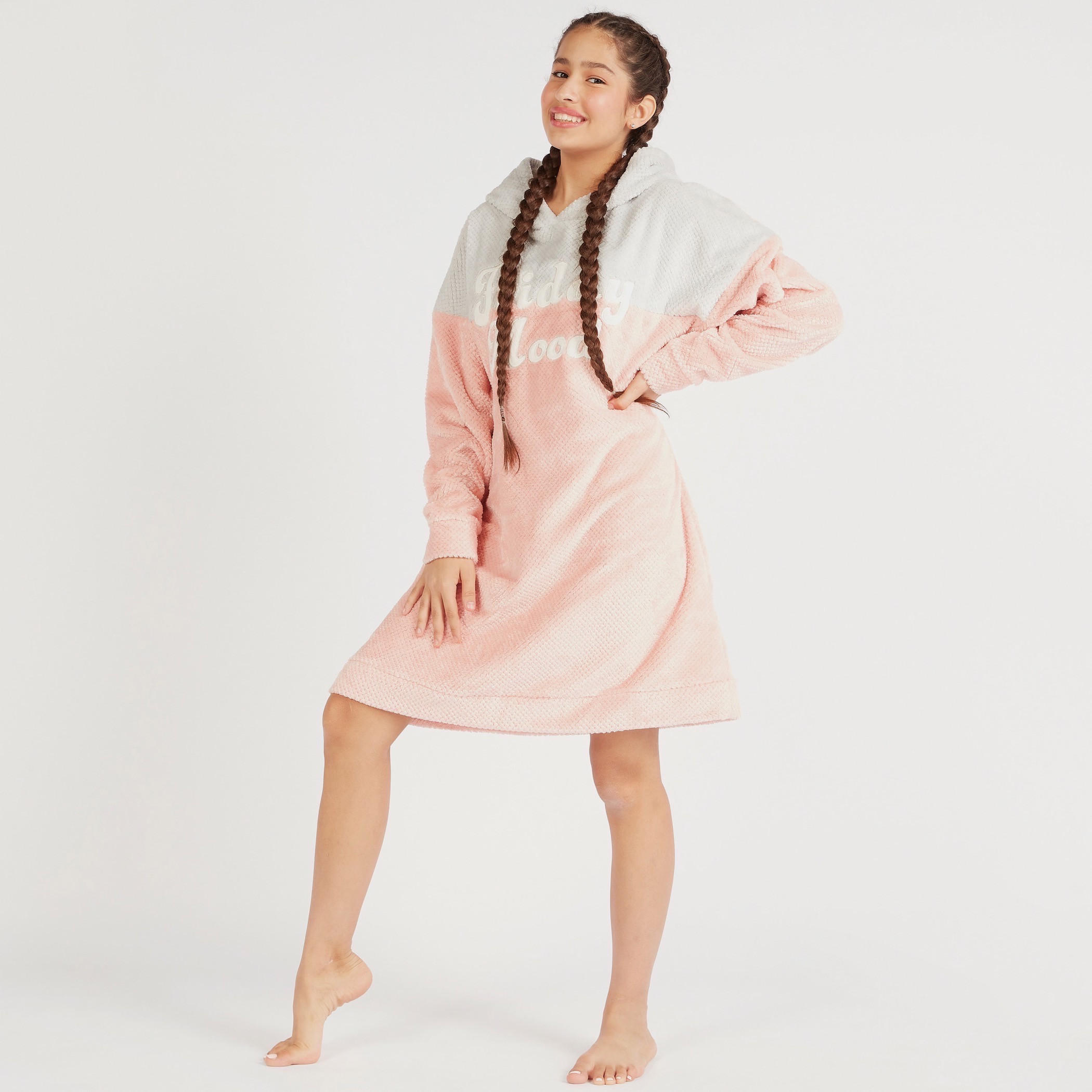 قميص نوم بارز الملمس بقبّعة وأكمام طويلة-women-clothing-nightwear-nighties-image-2