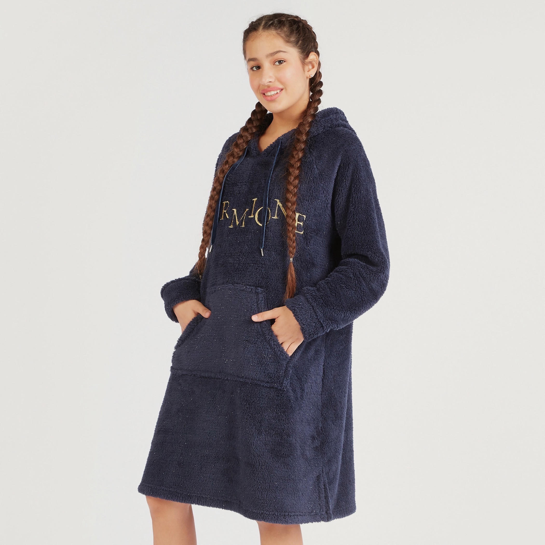 قميص نوم بارز الملمس بقبّعة وأكمام طويلة-women-clothing-nightwear-nighties-image-1