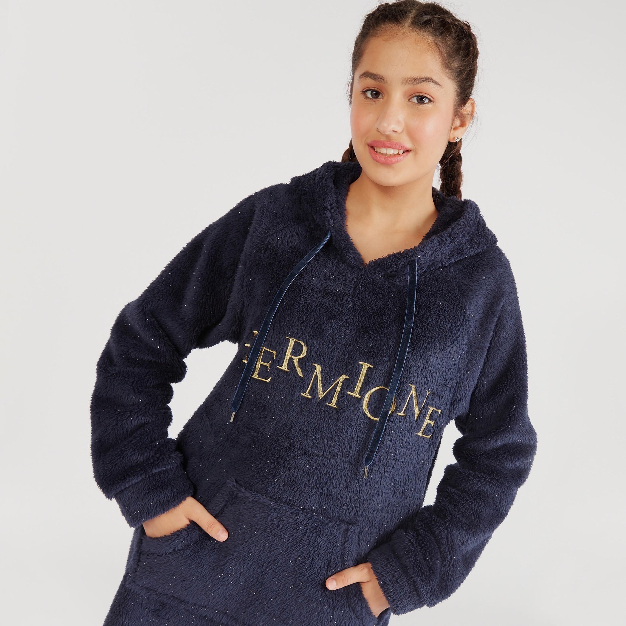 قميص نوم بارز الملمس بقبّعة وأكمام طويلة-women-clothing-nightwear-nighties-image-5