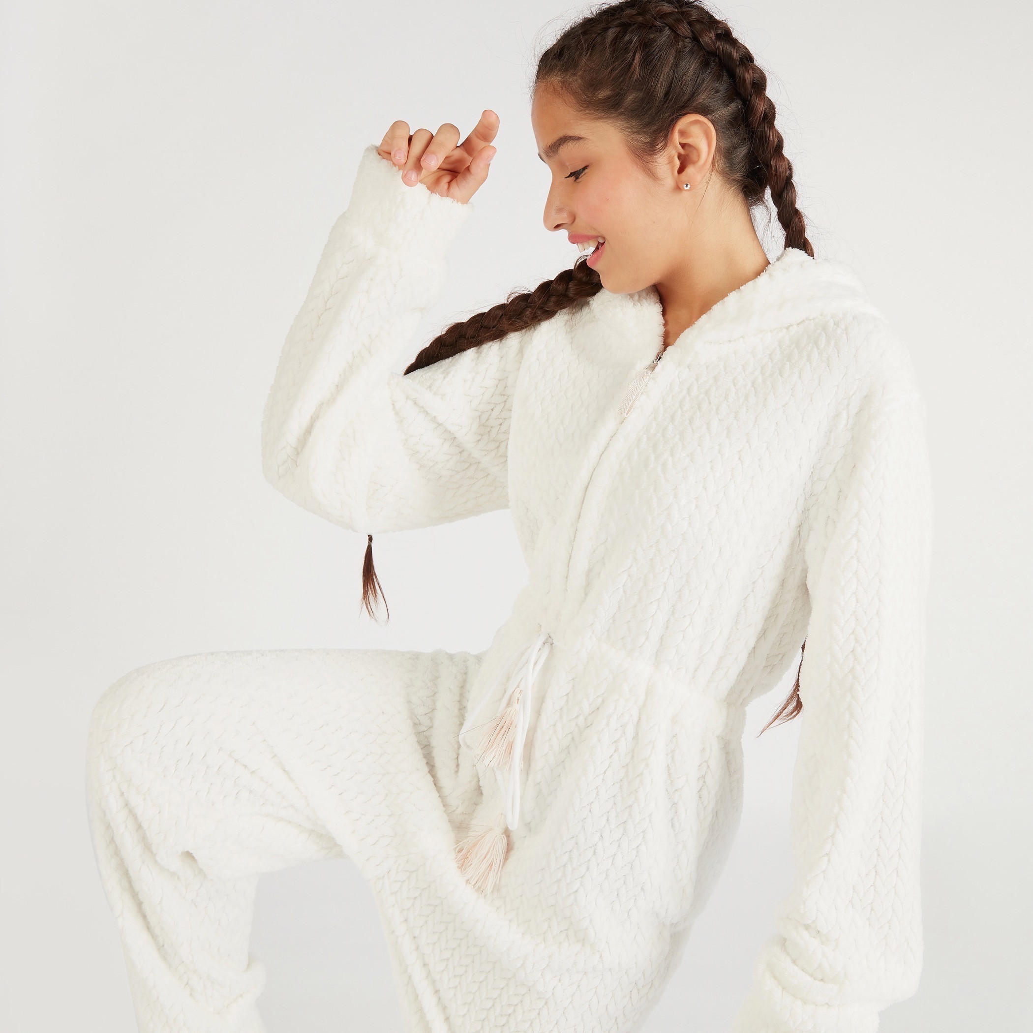 بدلة نوم بارزة الملمس بقبّعة وأربطة-women-clothing-nightwear-nighties-image-1