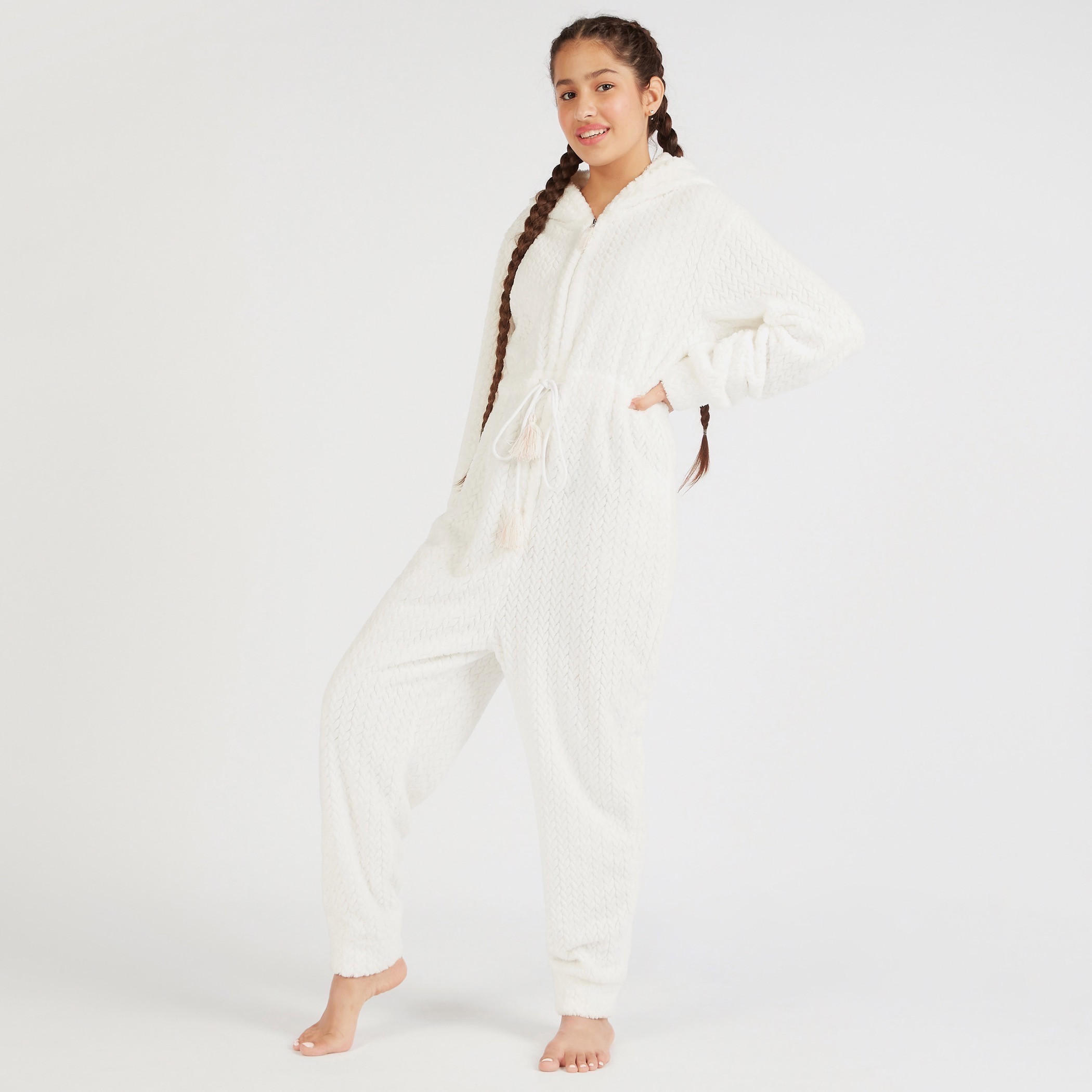 بدلة نوم بارزة الملمس بقبّعة وأربطة-women-clothing-nightwear-nighties-image-2