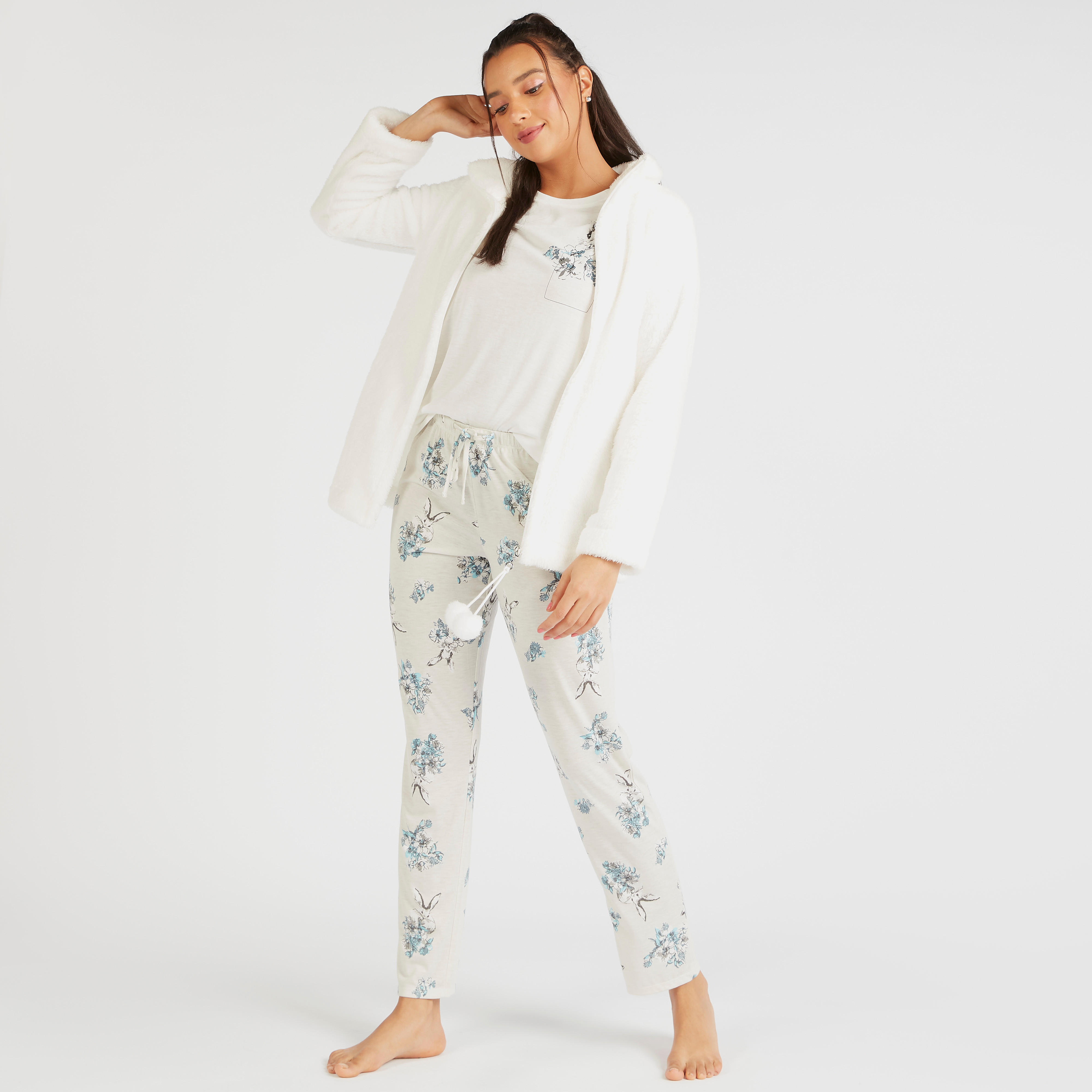 طقم بنطلون بيجاما طويل وتيشيرت بطبعات وجاكيت بسحاب-women-clothing-nightwear-pyjamas-longsets-image-8