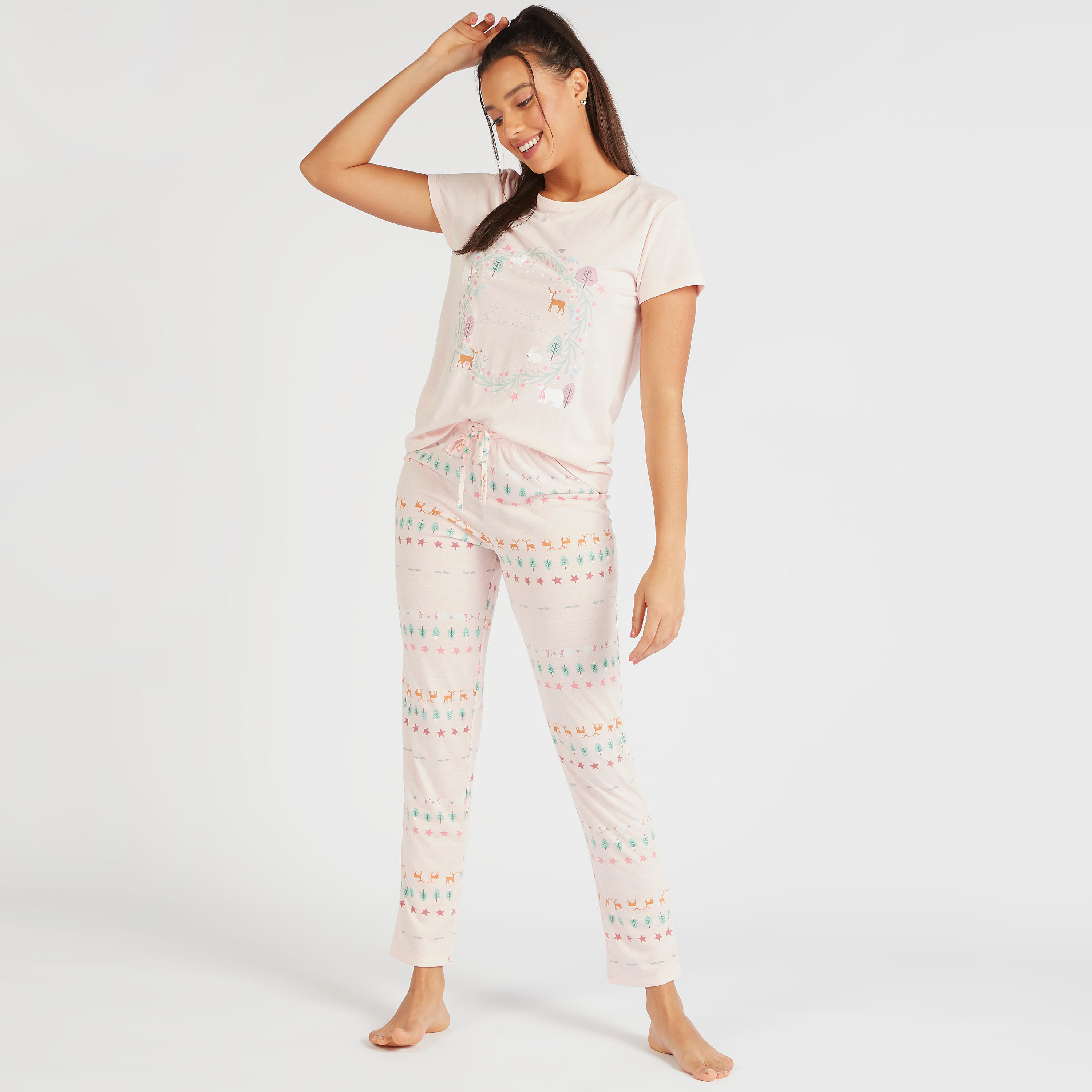 طقم بنطلون بيجاما طويل وجاكيت بقبعة وتيشيرت-women-clothing-nightwear-pyjamas-longsets-image-2