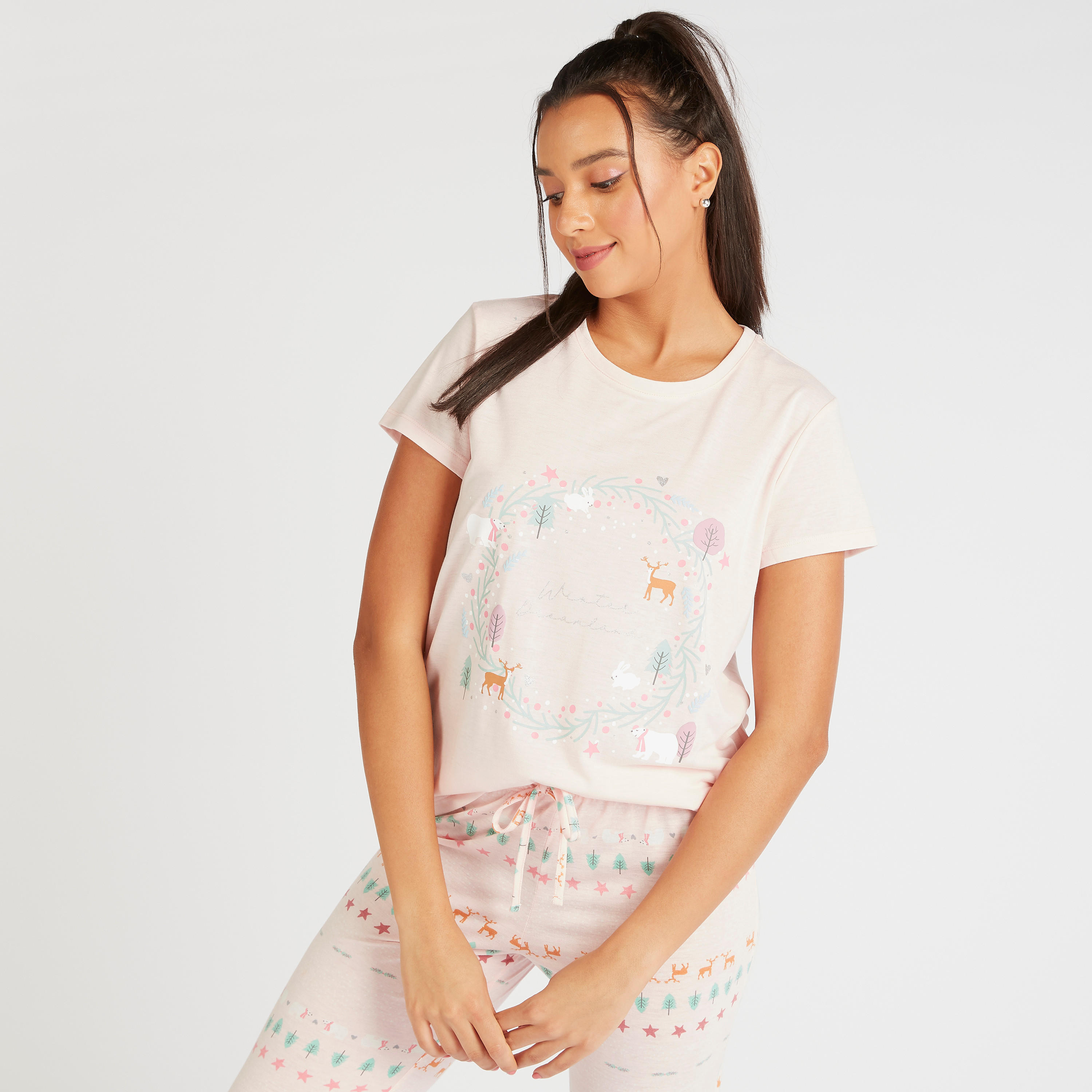 طقم بنطلون بيجاما طويل وجاكيت بقبعة وتيشيرت-women-clothing-nightwear-pyjamas-longsets-image-3