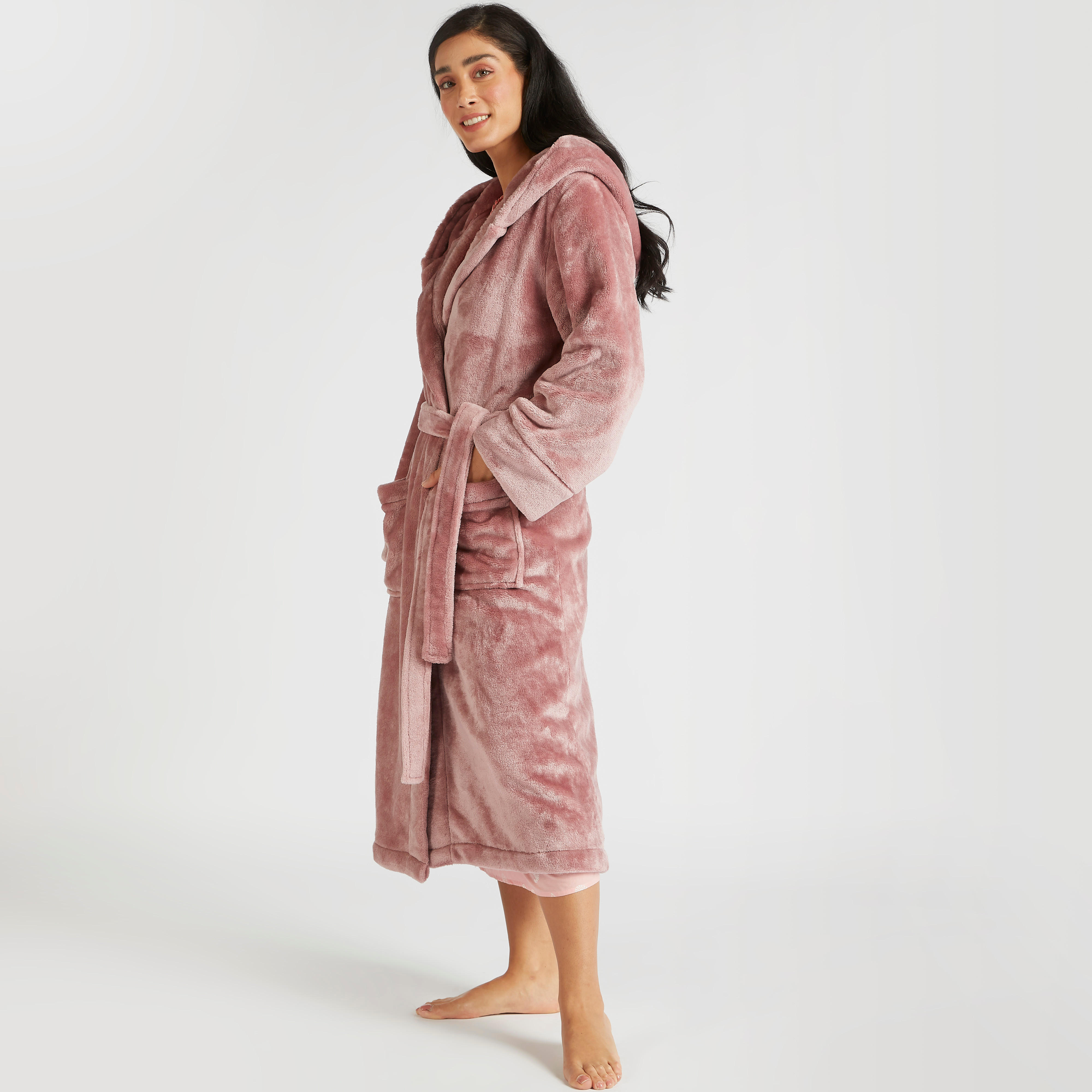 Plush Robe with Tie-Up Belt and Pocket-women-clothing-nightwear-robes-image-1