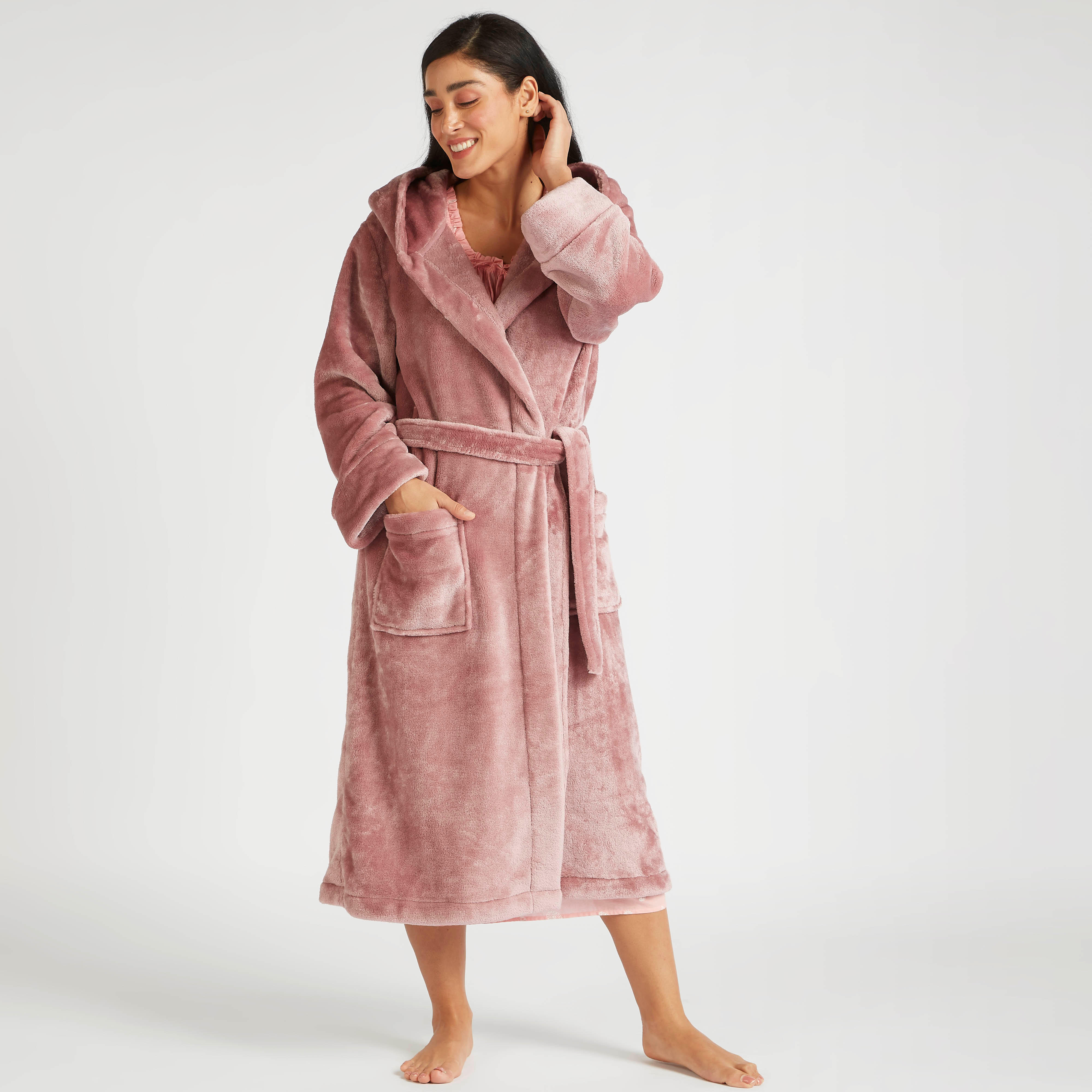 Plush Robe with Tie-Up Belt and Pocket-women-clothing-nightwear-robes-image-2