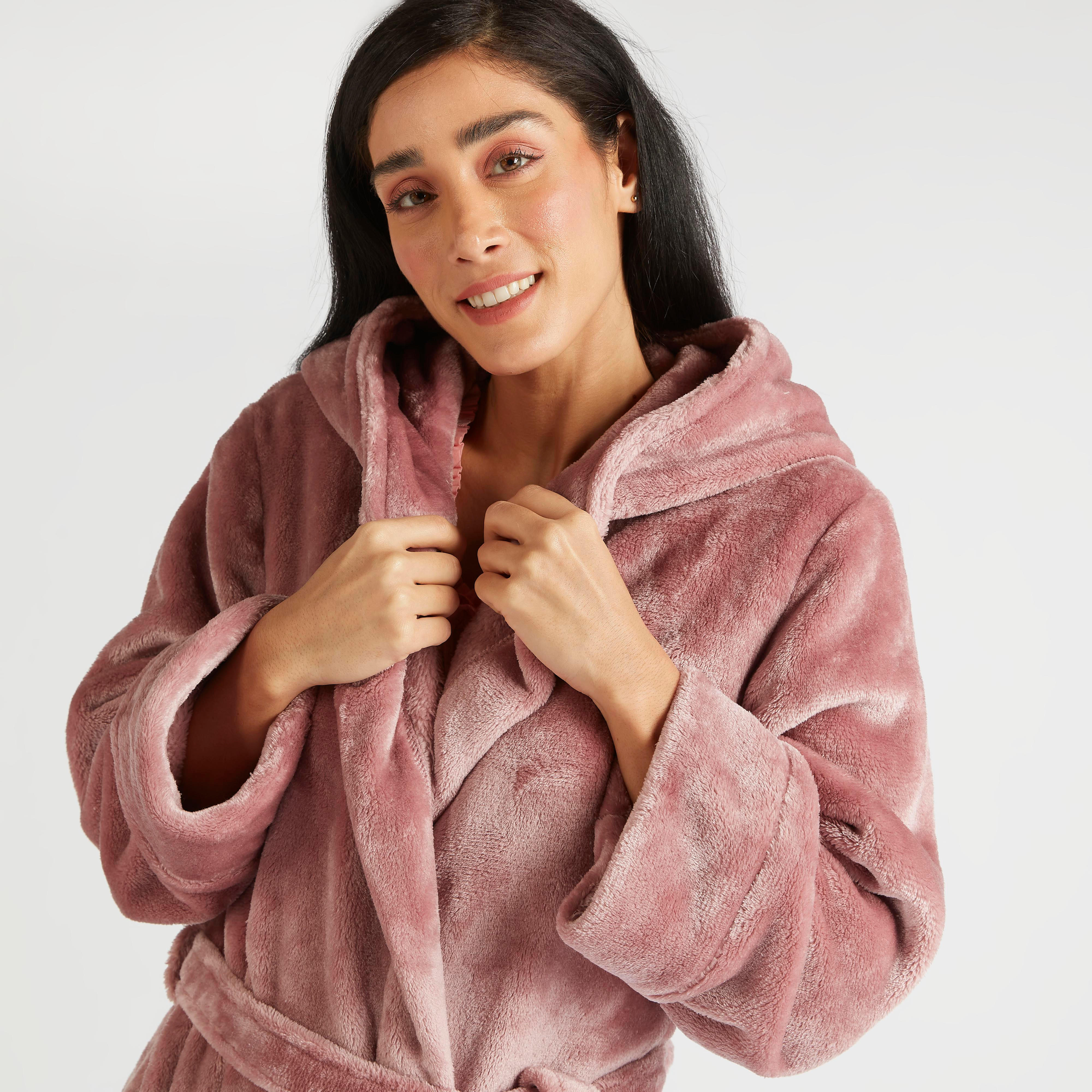 Plush Robe with Tie-Up Belt and Pocket-women-clothing-nightwear-robes-image-3