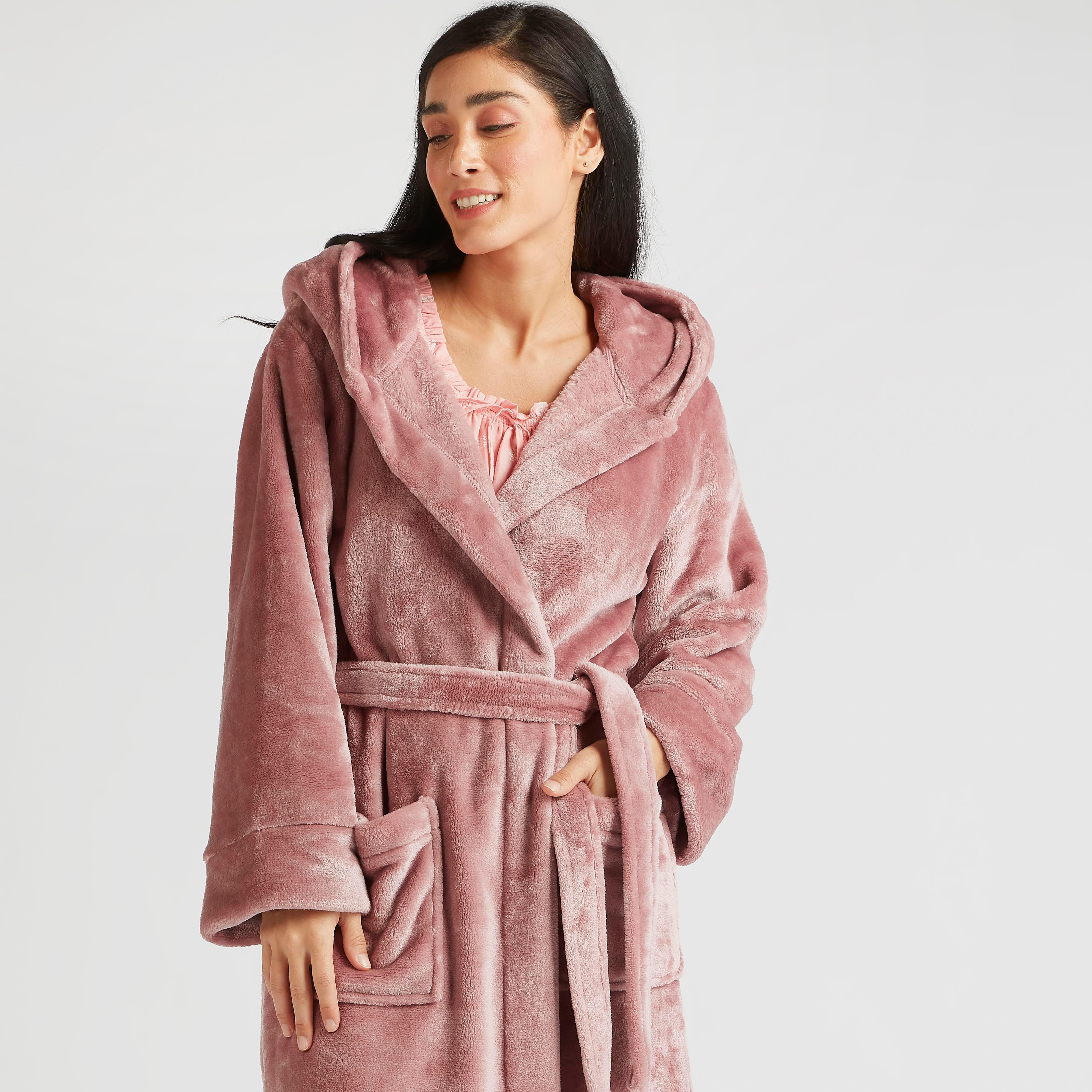 Plush Robe with Tie-Up Belt and Pocket-women-clothing-nightwear-robes-image-7