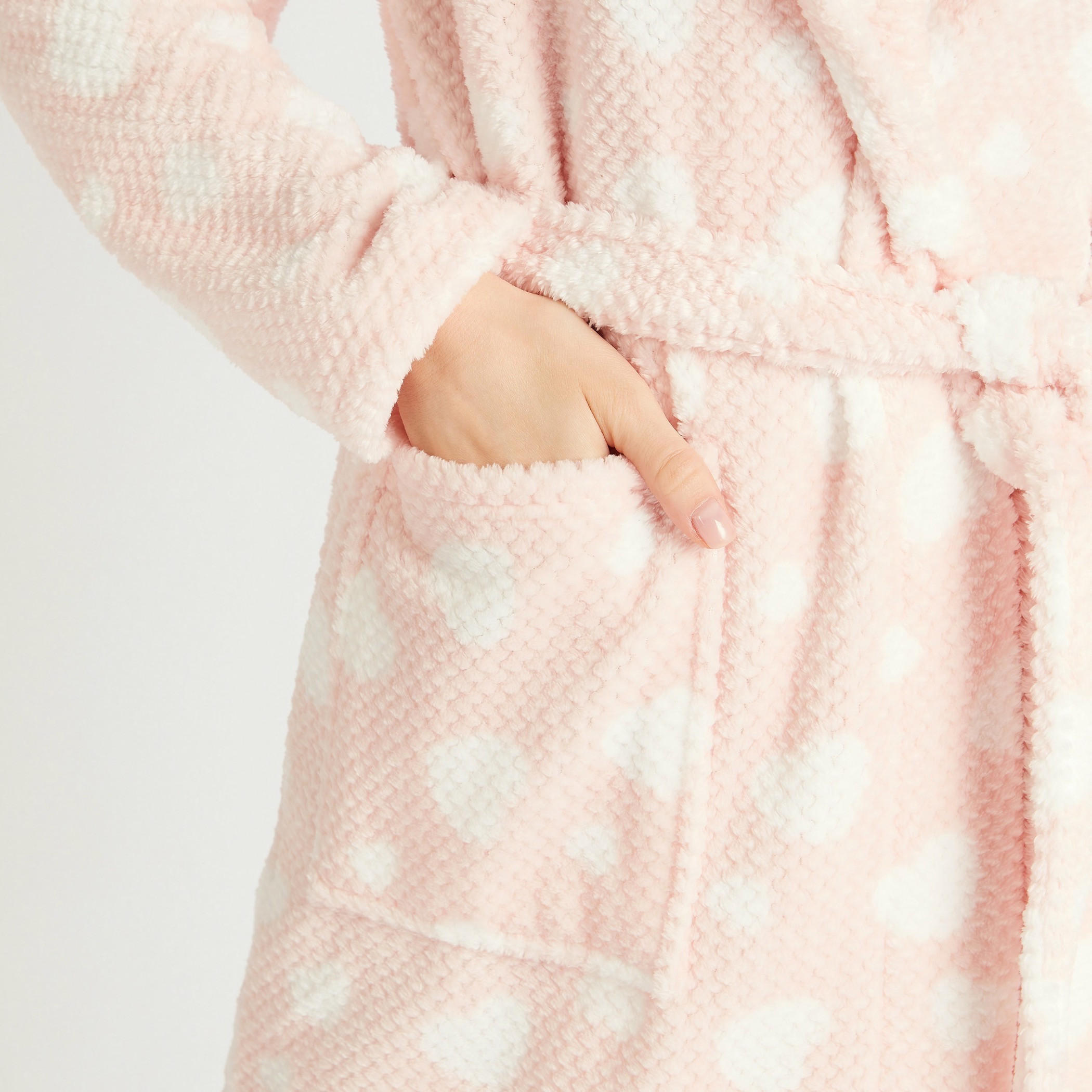 Textured Hooded Night Robe with Belt and Front Pockets-women-clothing-nightwear-robes-image-5