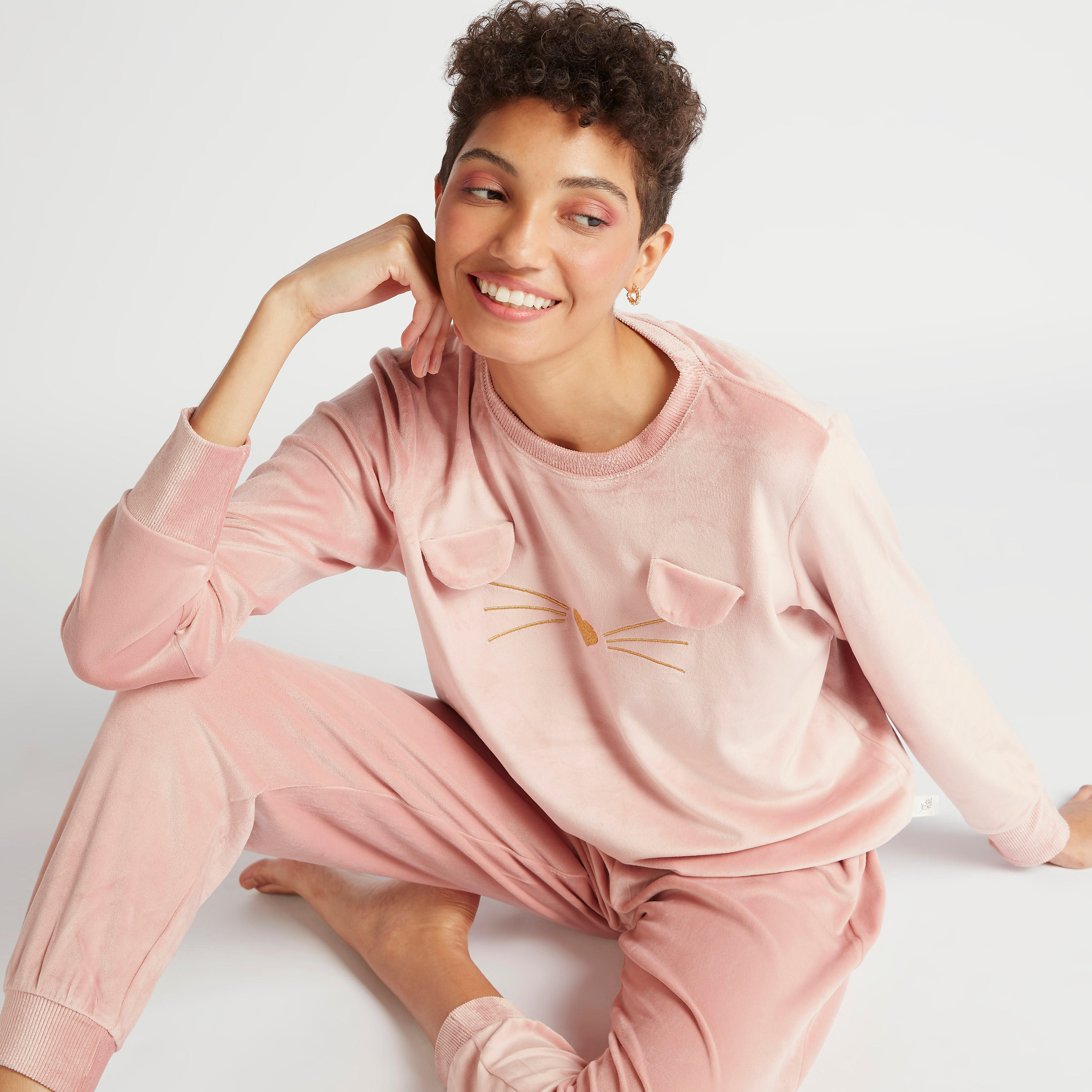 طقم بنطلون بيجاما طويل وبلوزة سادة-women-clothing-nightwear-pyjamas-longsets-image-5