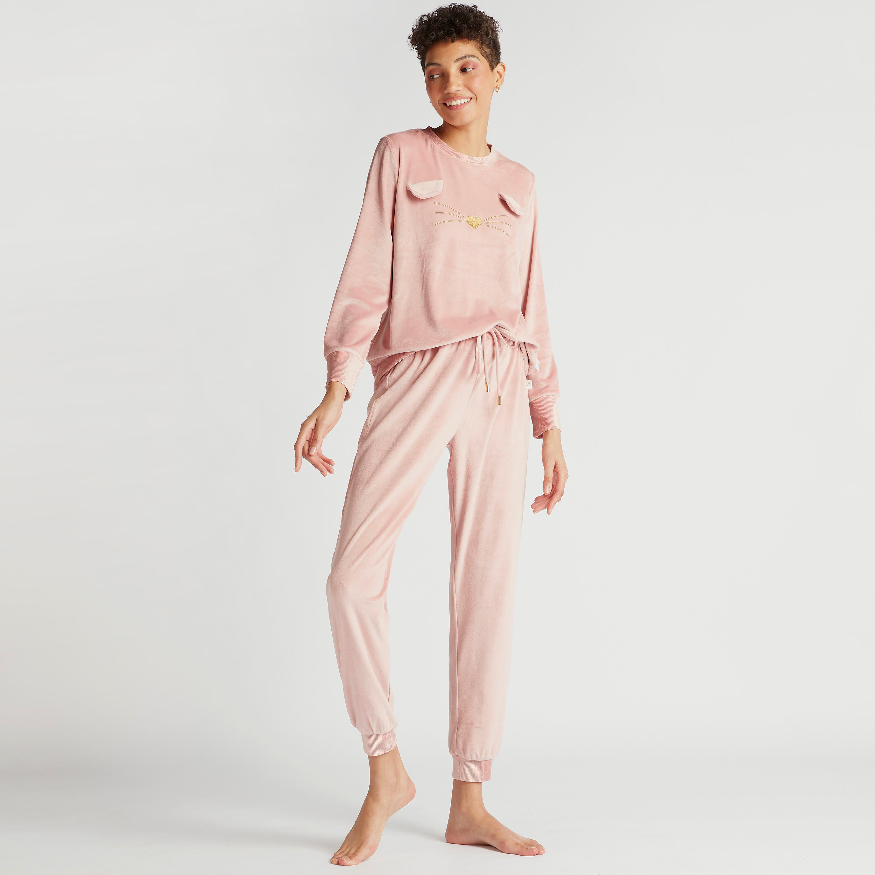 طقم بنطلون بيجاما طويل وبلوزة سادة-women-clothing-nightwear-pyjamas-longsets-image-4