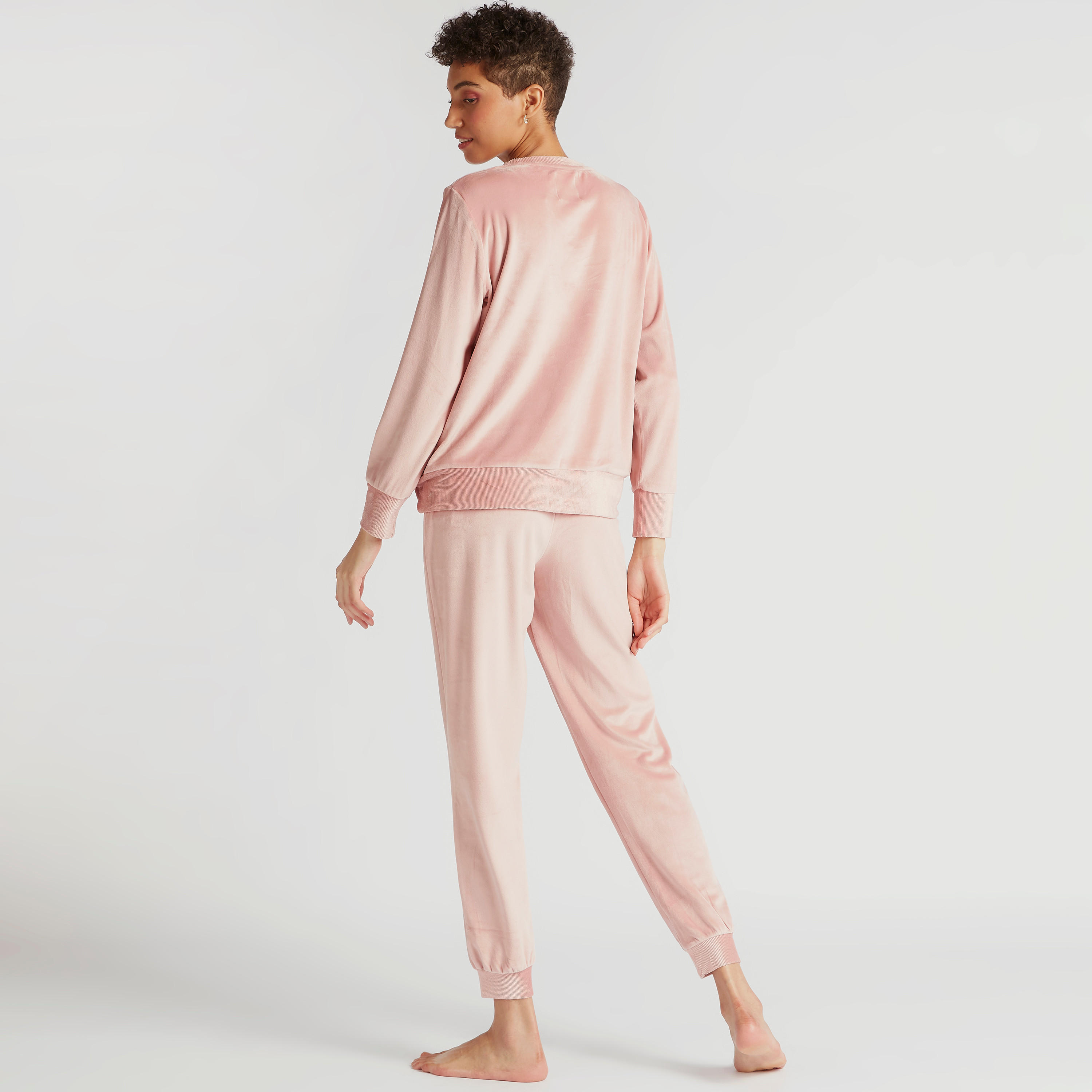 طقم بنطلون بيجاما طويل وبلوزة سادة-women-clothing-nightwear-pyjamas-longsets-image-3