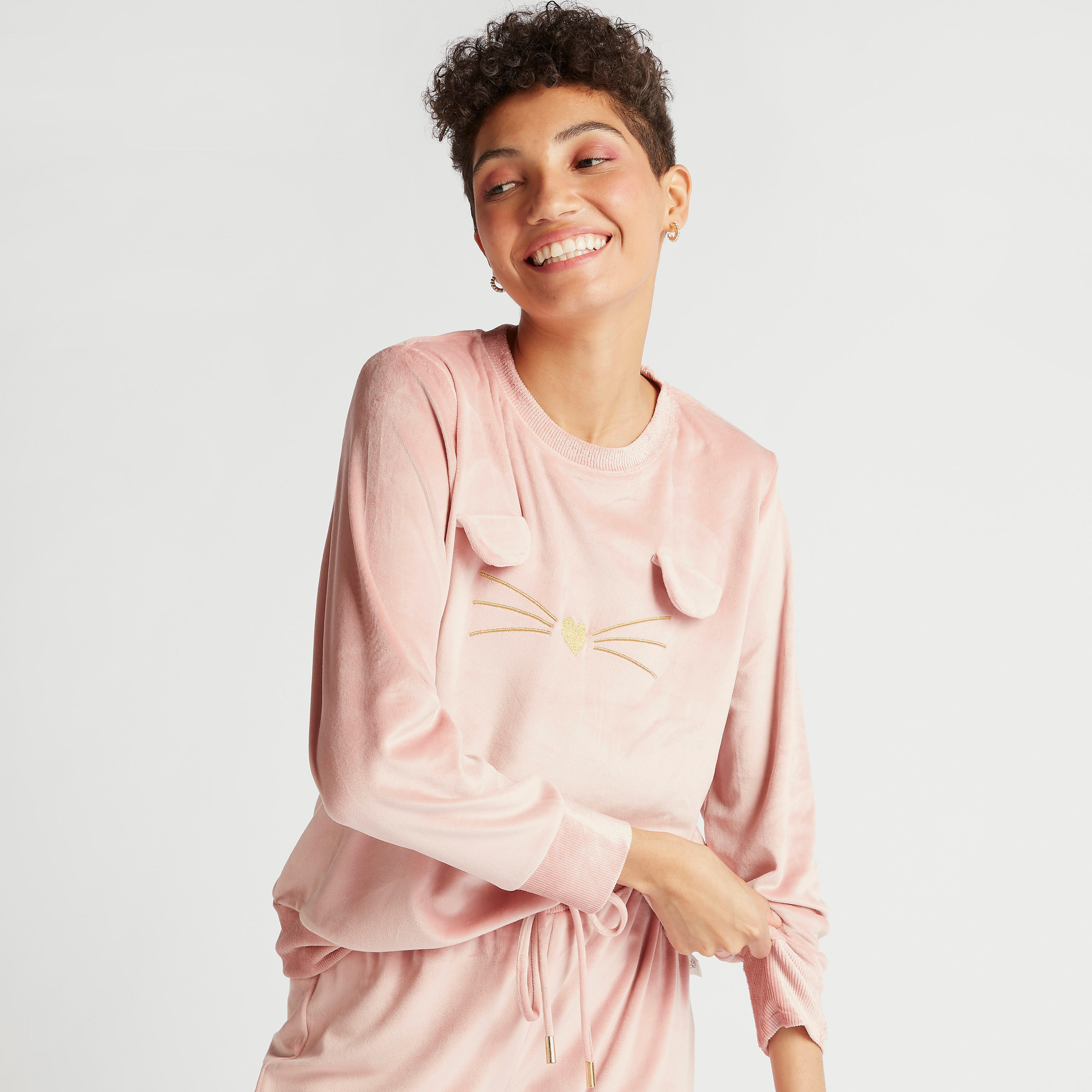 طقم بنطلون بيجاما طويل وبلوزة سادة-women-clothing-nightwear-pyjamas-longsets-image-2