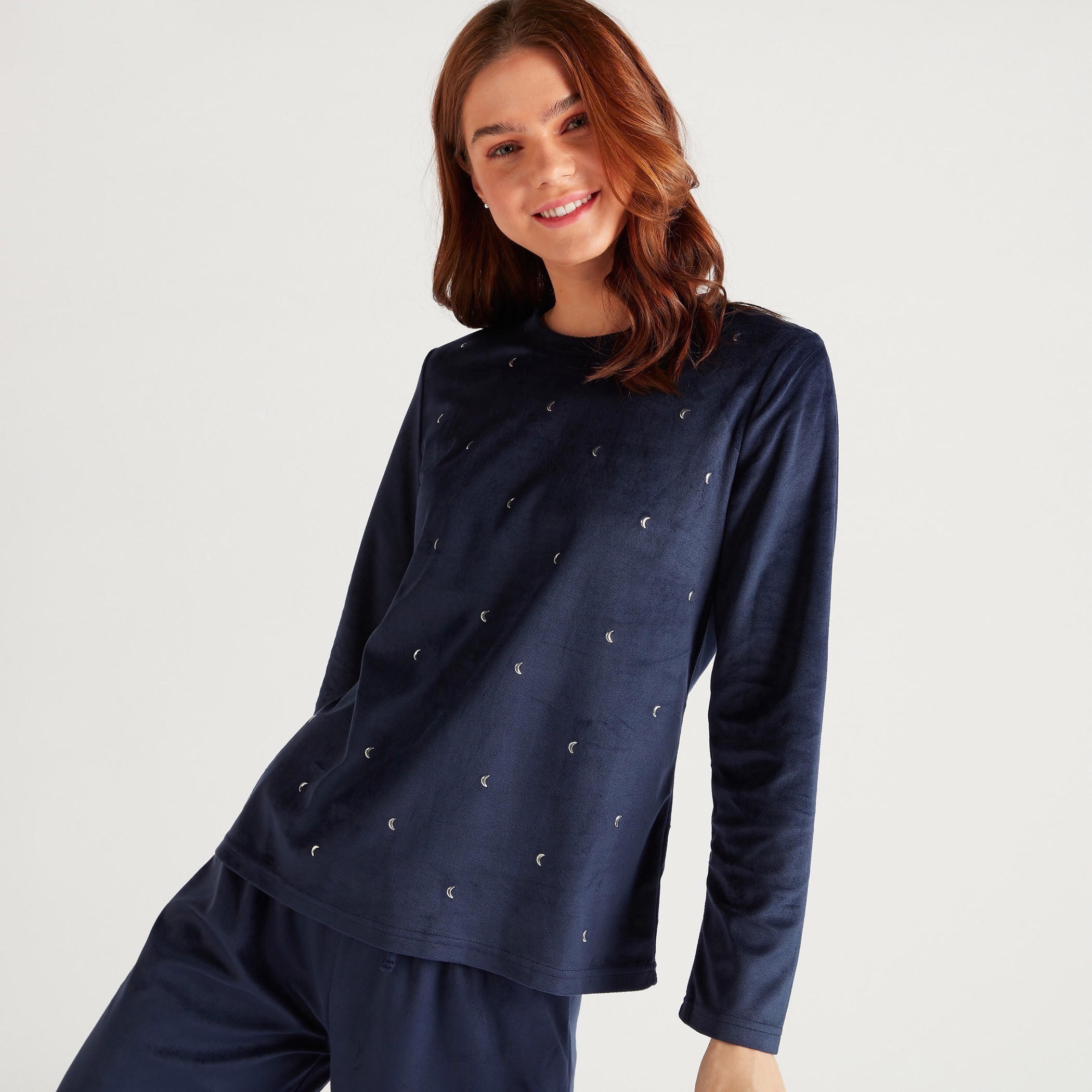 Embellished Crew Neck T-shirt and Pyjama Set-women-clothing-nightwear-pyjamas-longsets-image-1