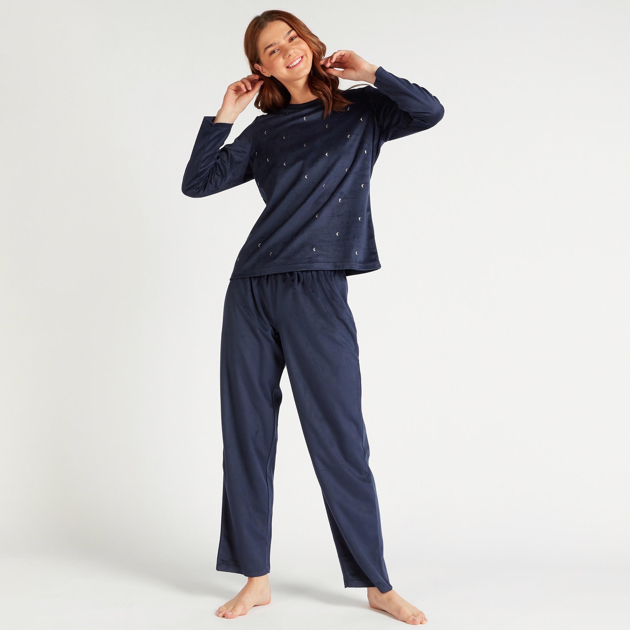 Embellished Crew Neck T-shirt and Pyjama Set-women-clothing-nightwear-pyjamas-longsets-image-2
