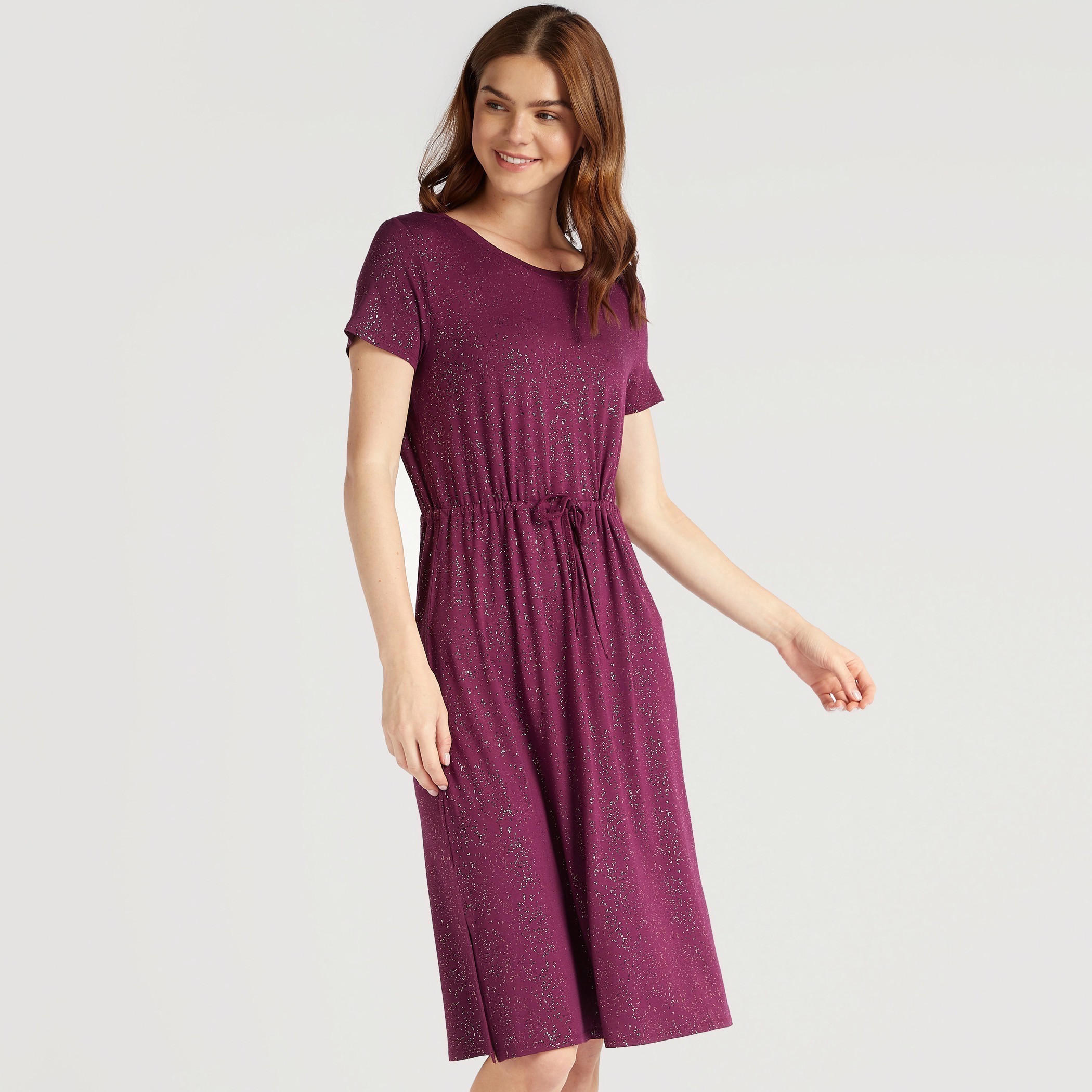 Printed Round Neck Gown with Short Sleeves and Tie-Up-women-clothing-nightwear-nighties-image-1