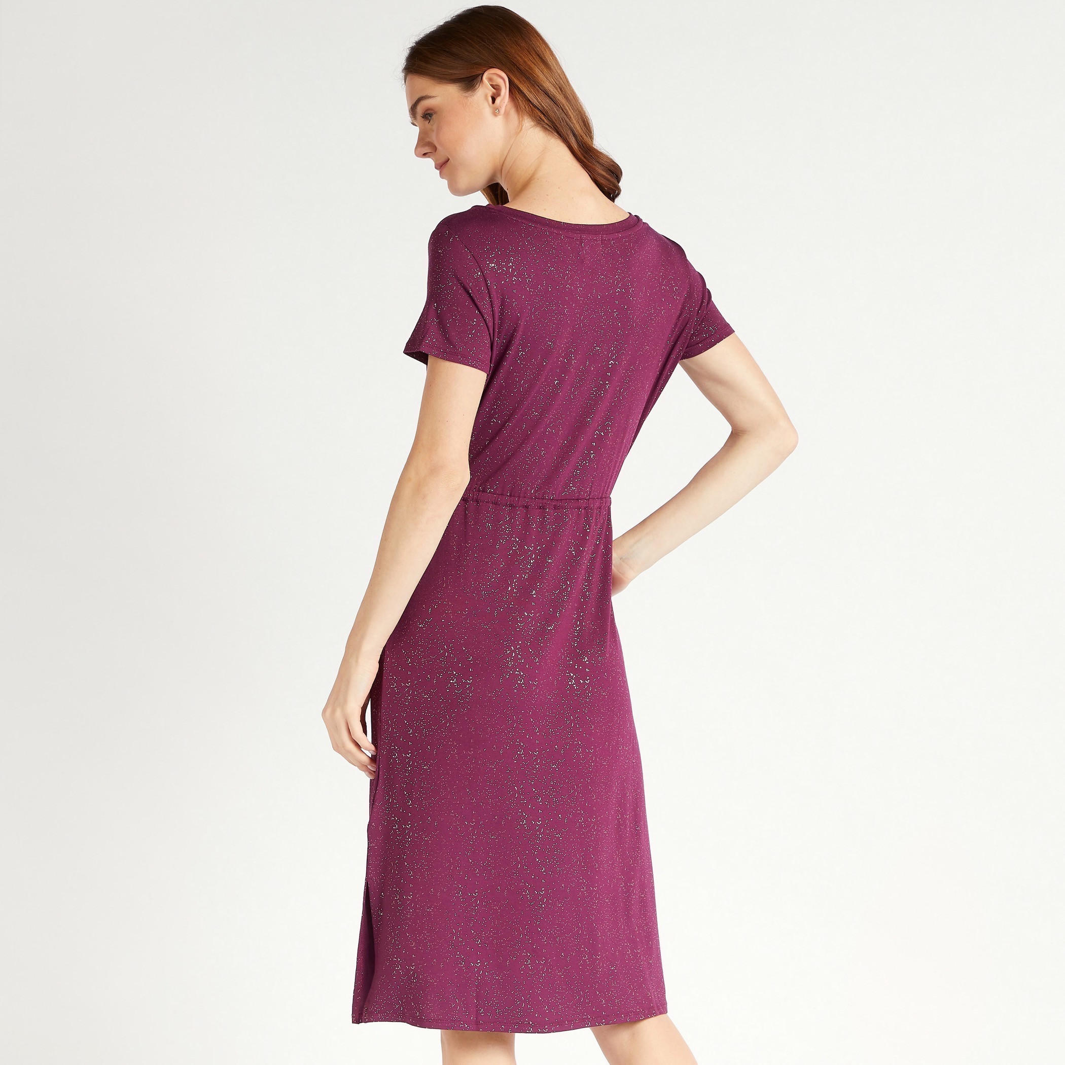 Printed Round Neck Gown with Short Sleeves and Tie-Up-women-clothing-nightwear-nighties-image-4
