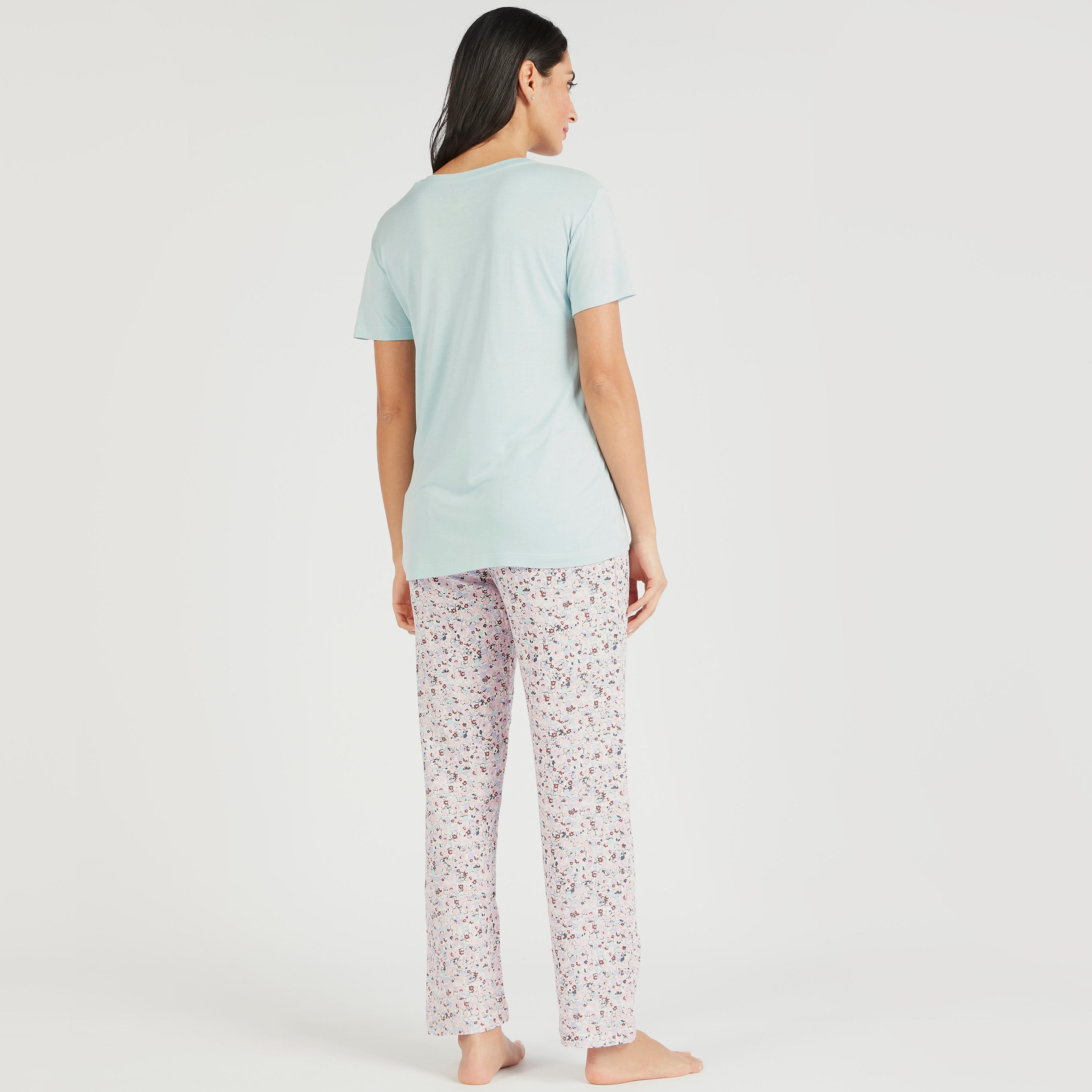 Printed Short Sleeves T-shirt and Pyjama Set-women-clothing-nightwear-pyjamas-longsets-image-3
