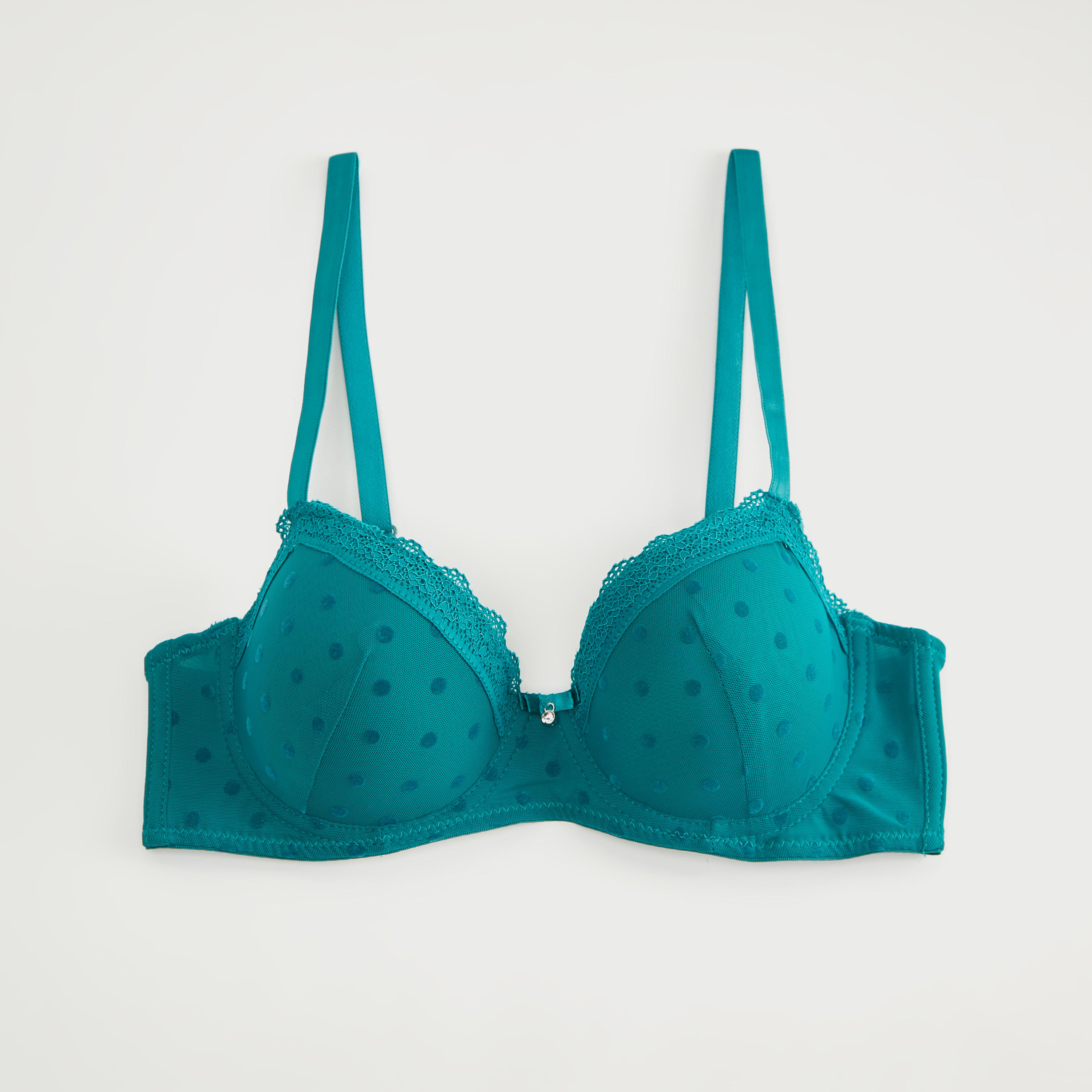 حمالة صدر تيشيرت بتصميم مبطّن ومنقط وتفاصيل دانتيل وشبكة-women-clothing-lingerie-bras-image-1