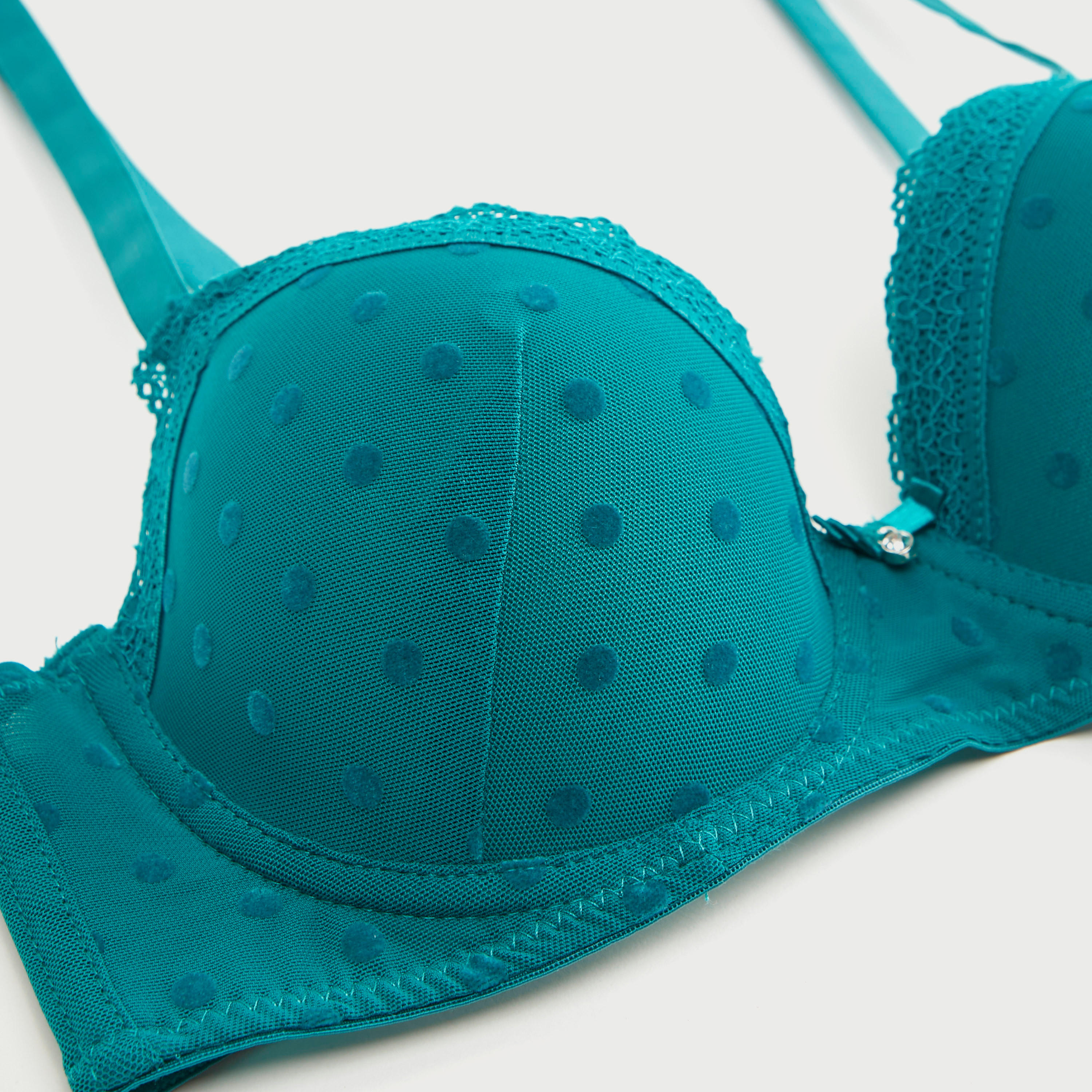 حمالة صدر تيشيرت بتصميم مبطّن ومنقط وتفاصيل دانتيل وشبكة-women-clothing-lingerie-bras-image-2