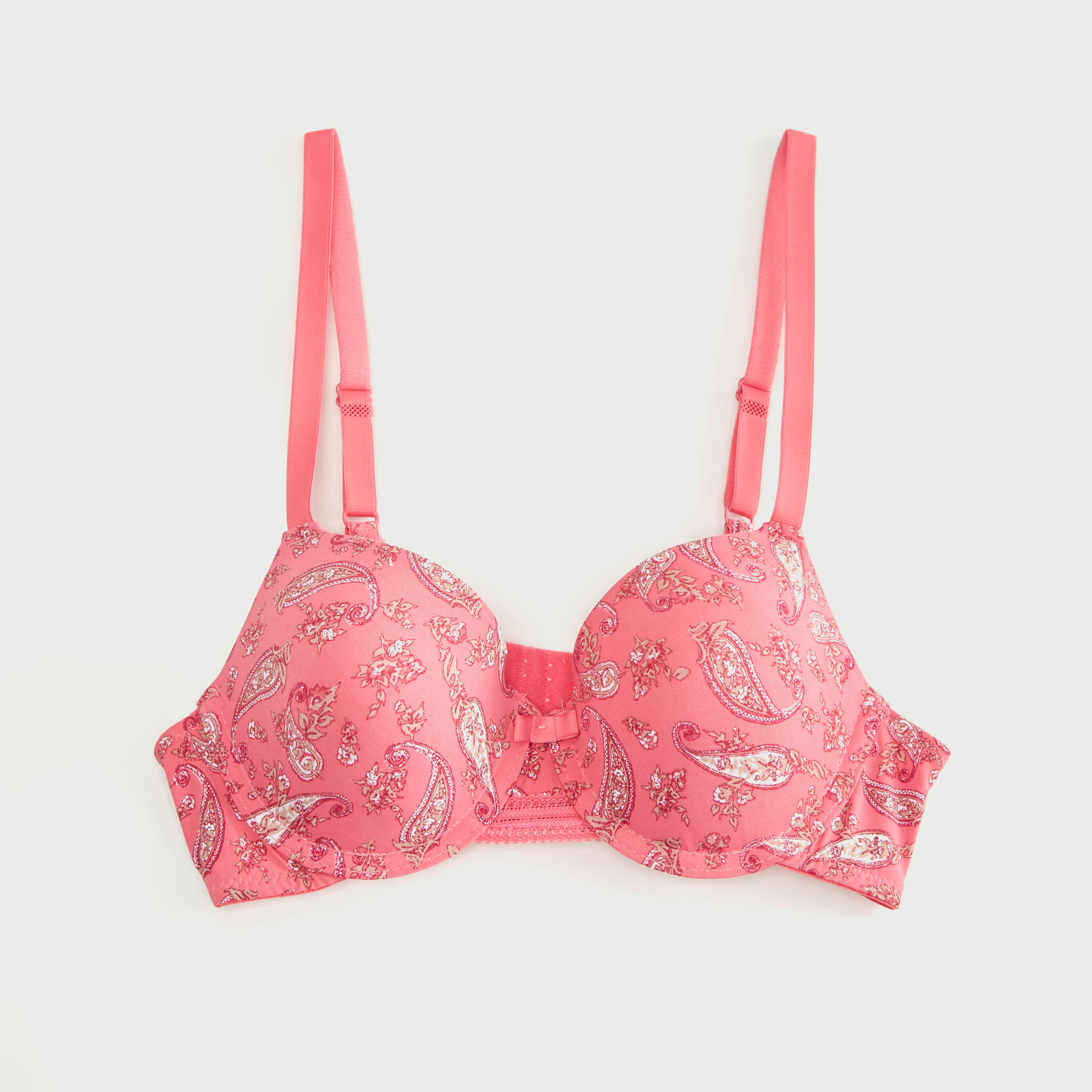صدريّة تيشيرت مبطّنة بحمّالات قابلة للتّعديل وطبعات بيزلي-women-clothing-lingerie-bras-image-1